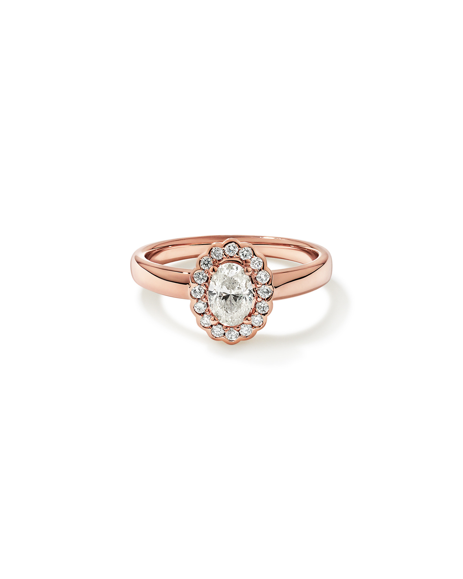 Bague à halo floral avec diamant ovale de 0,60 carat (poids total) en or rose 14 carats