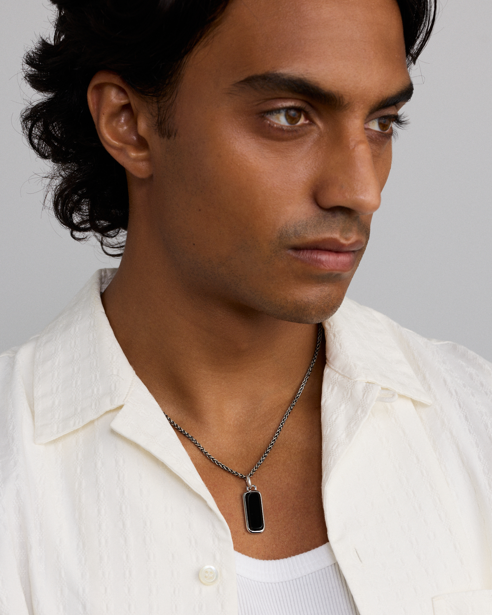 Black Onyx Oblong Pendant in Sterling Silver