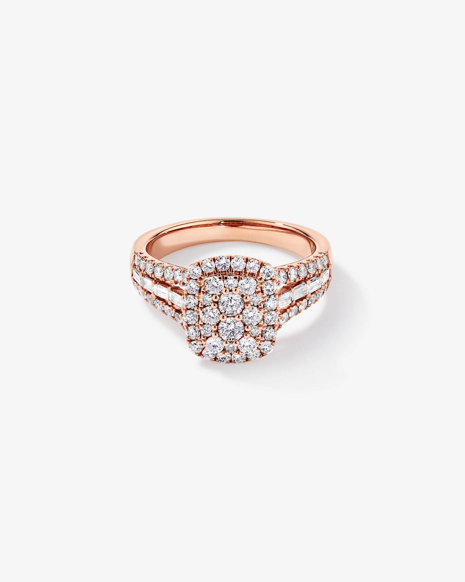 1.25 Carat TW Round Brilliant and Baguette Cluster Diamond Ring 14kt Rose Gold