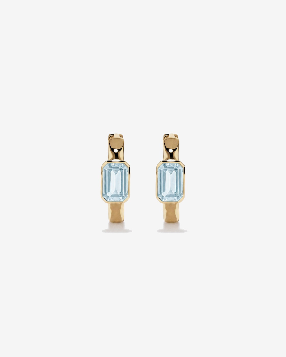 Aquamarine Bezel Huggie Earrings in 10kt Yellow Gold