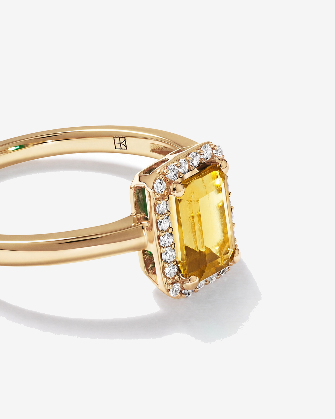 Emerald Cut Citrine and Diamond Halo Ring 10kt Yellow Gold