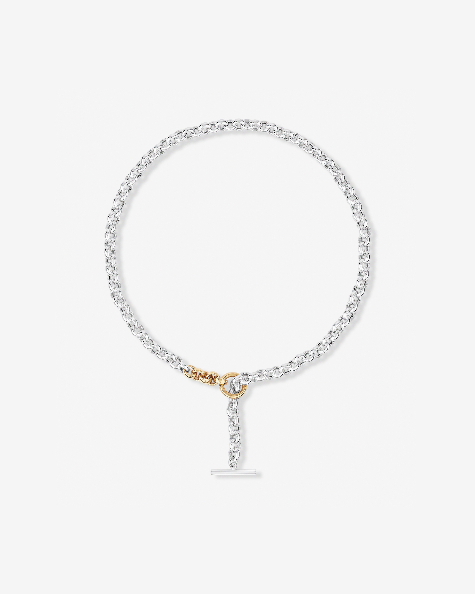 Two-Tone Belcher Fob Chain Necklace in Sterling Silver & 10kt Yellow Gold