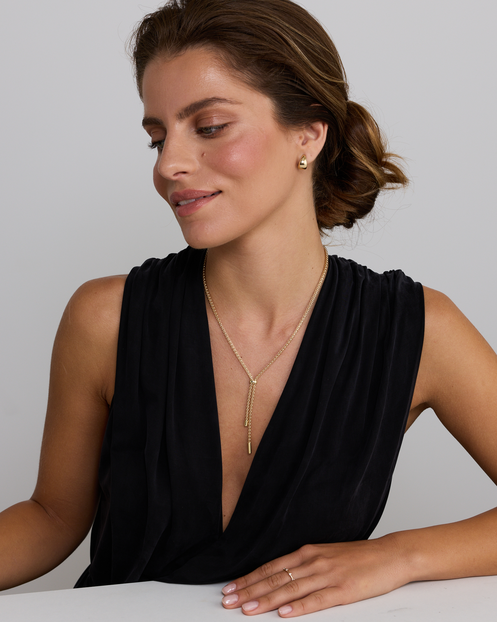 50cm (20") Popcorn Mesh Lariat Necklace in 10kt Gold