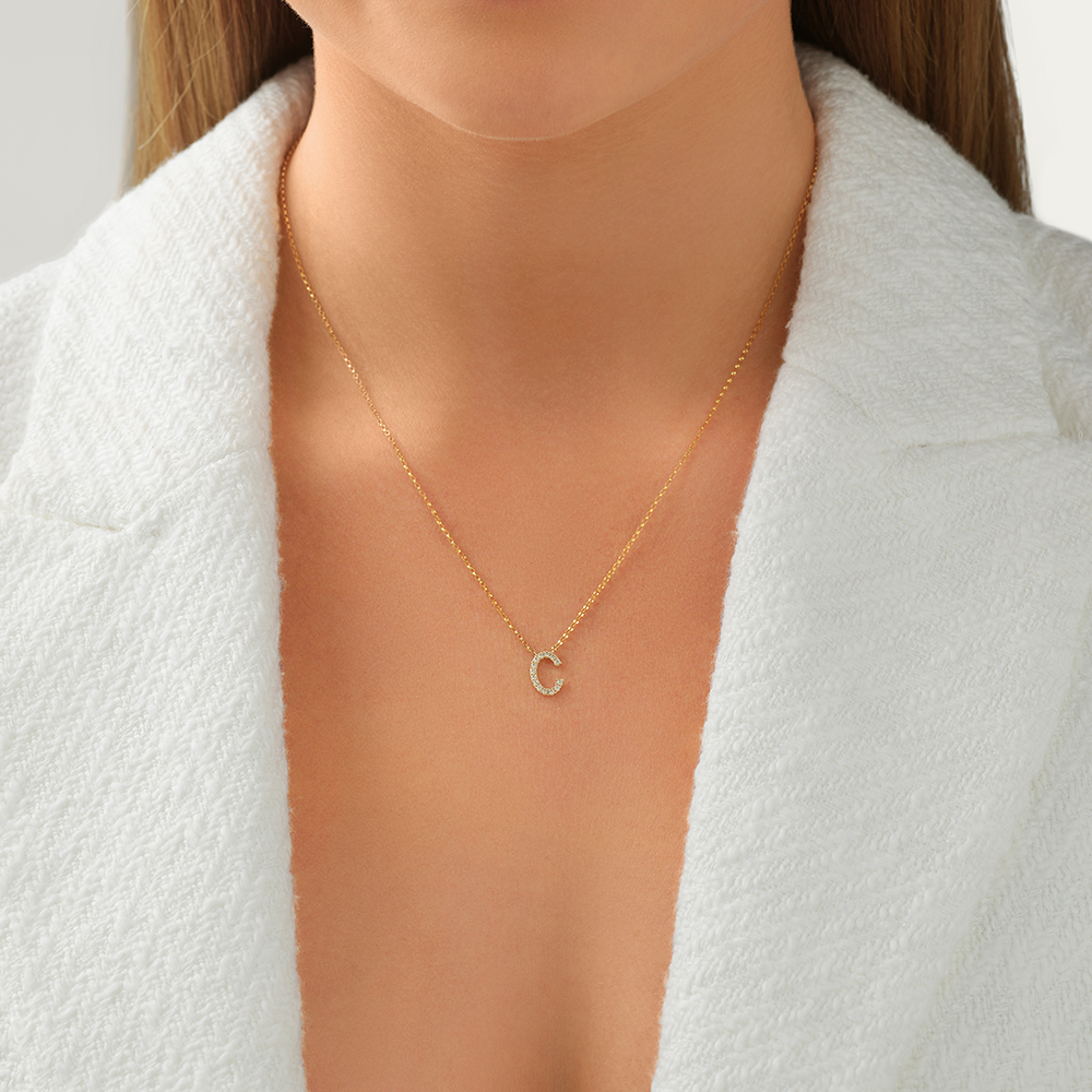 "C" Initial Necklace with 0.10 Carat TW of Diamonds in 10kt Yellow Gold