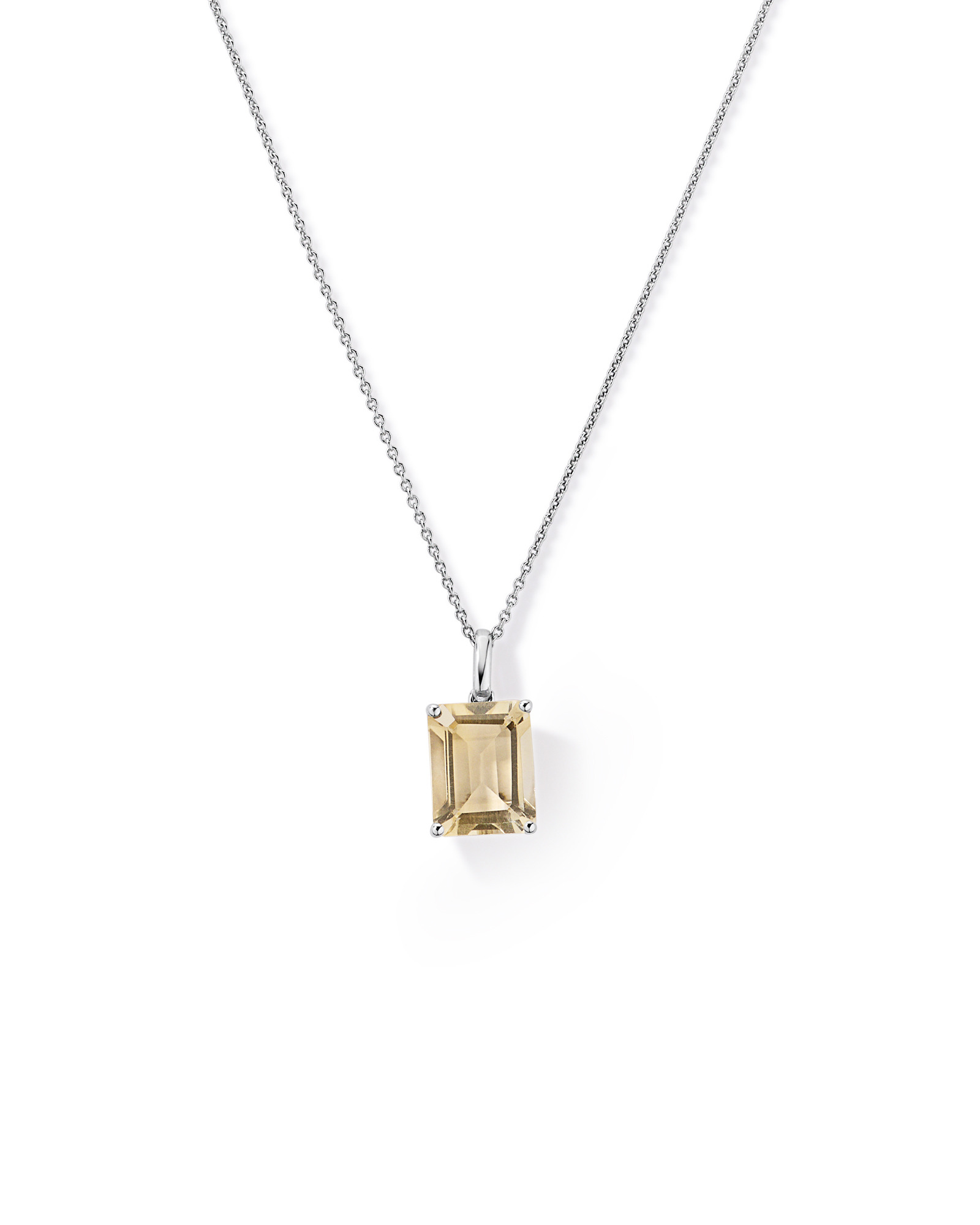Emerald Cut Soft Champagne Citrine Pendant with Chain in Sterling Silver