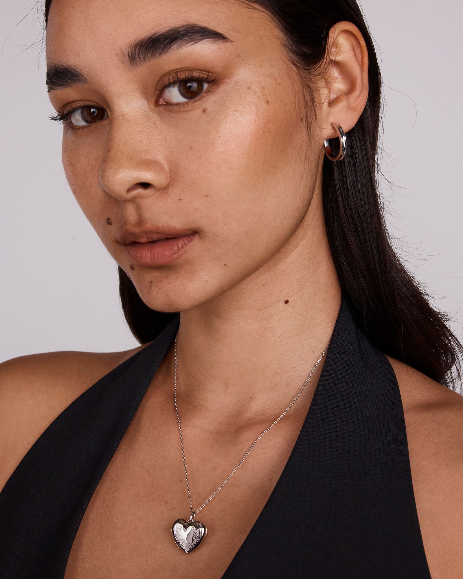 Collier médaillon coeur d’amour floral en argent sterling