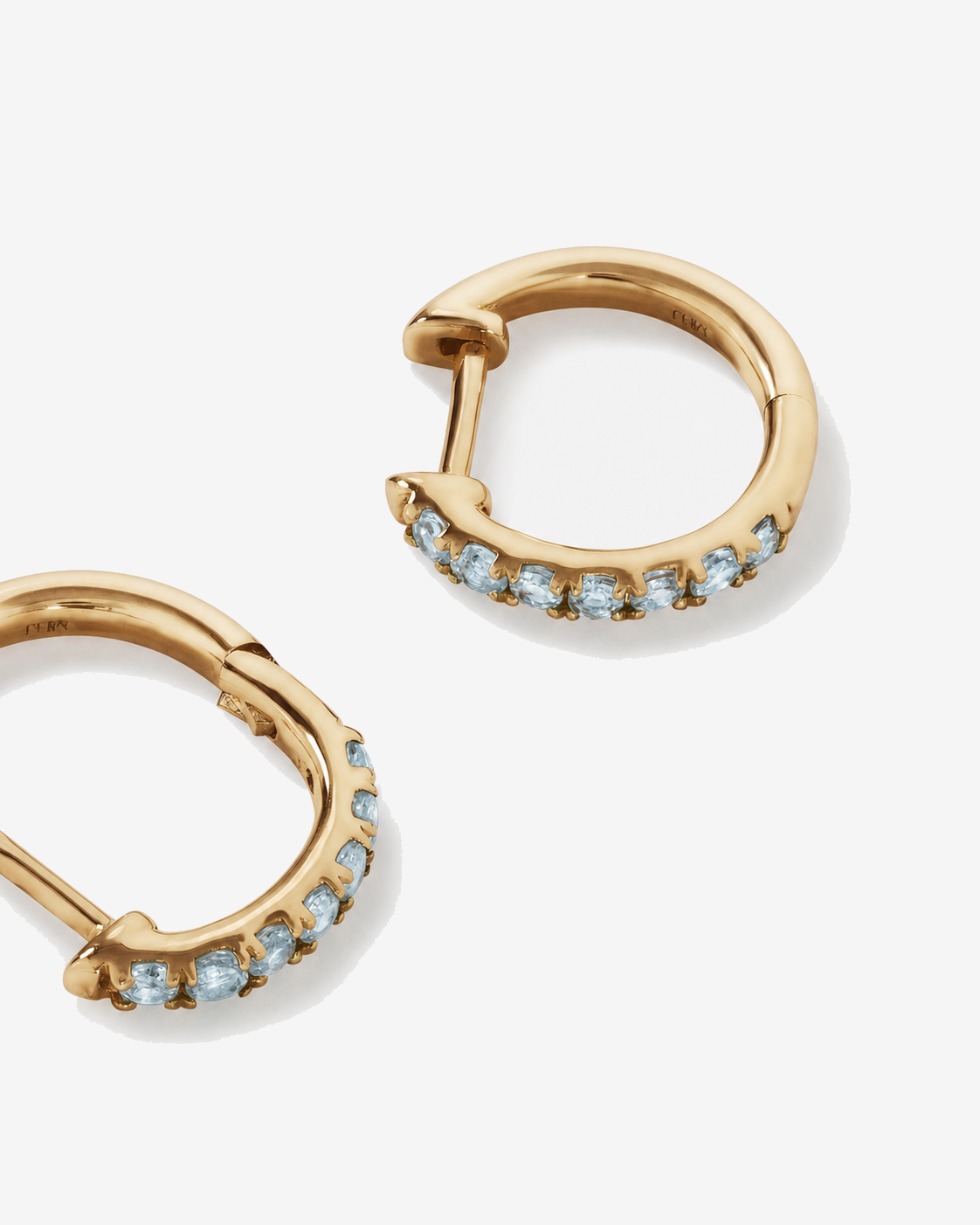 Aquamarine Huggie Hoop Earrings in 10kt Yellow Gold