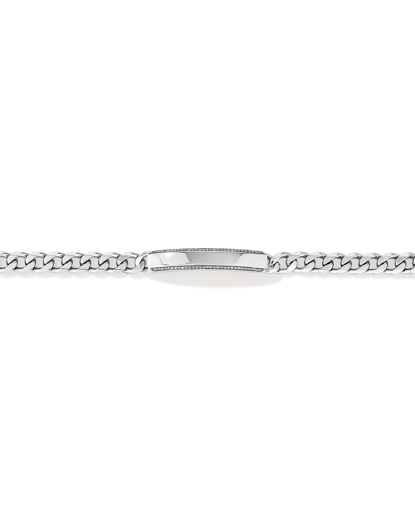 Men's Silver 21CM Curb ID Bracelet with 0.33 Carat TW of Black Diamonds