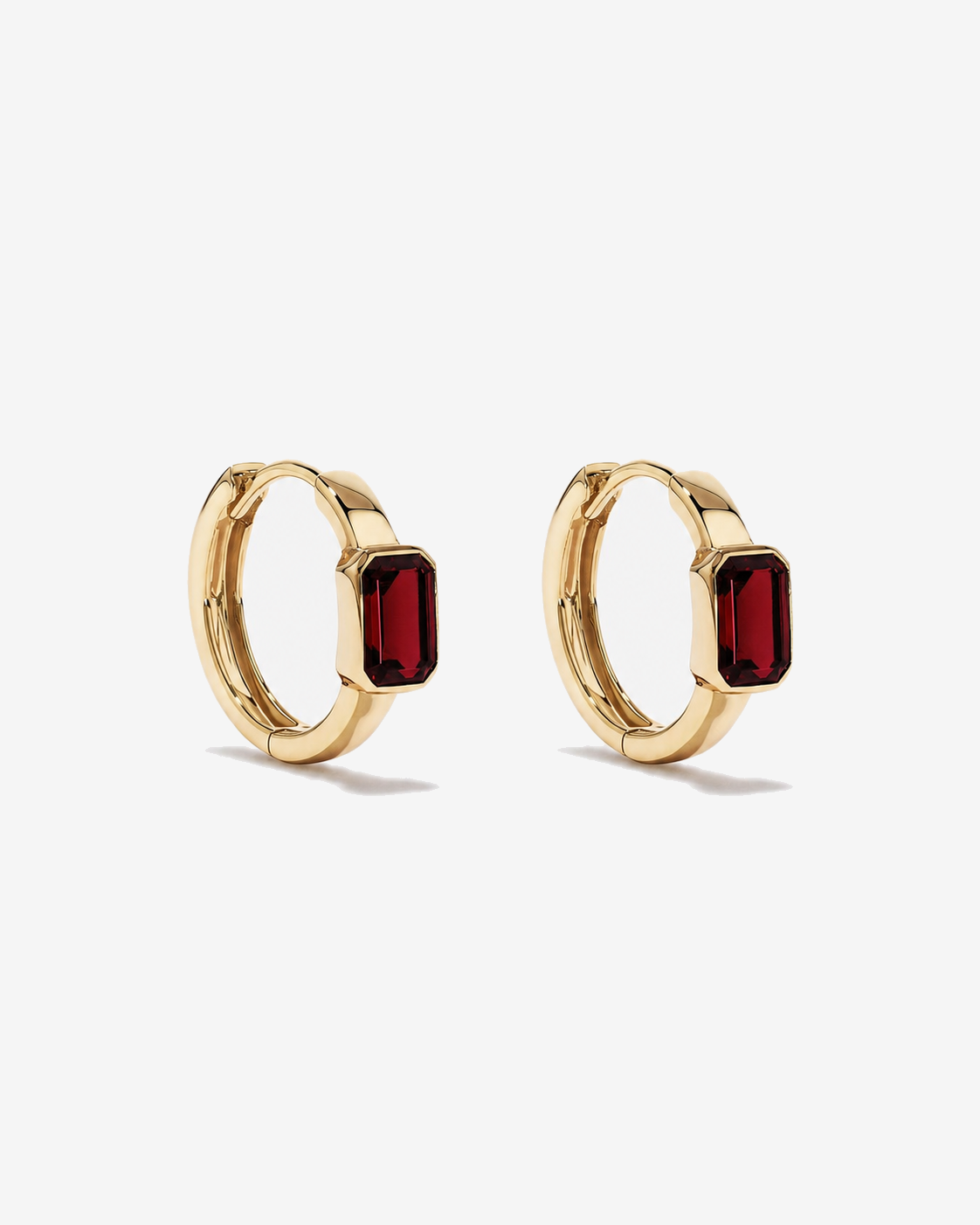 Garnet Bezel Huggie Earrings in 10kt Yellow Gold