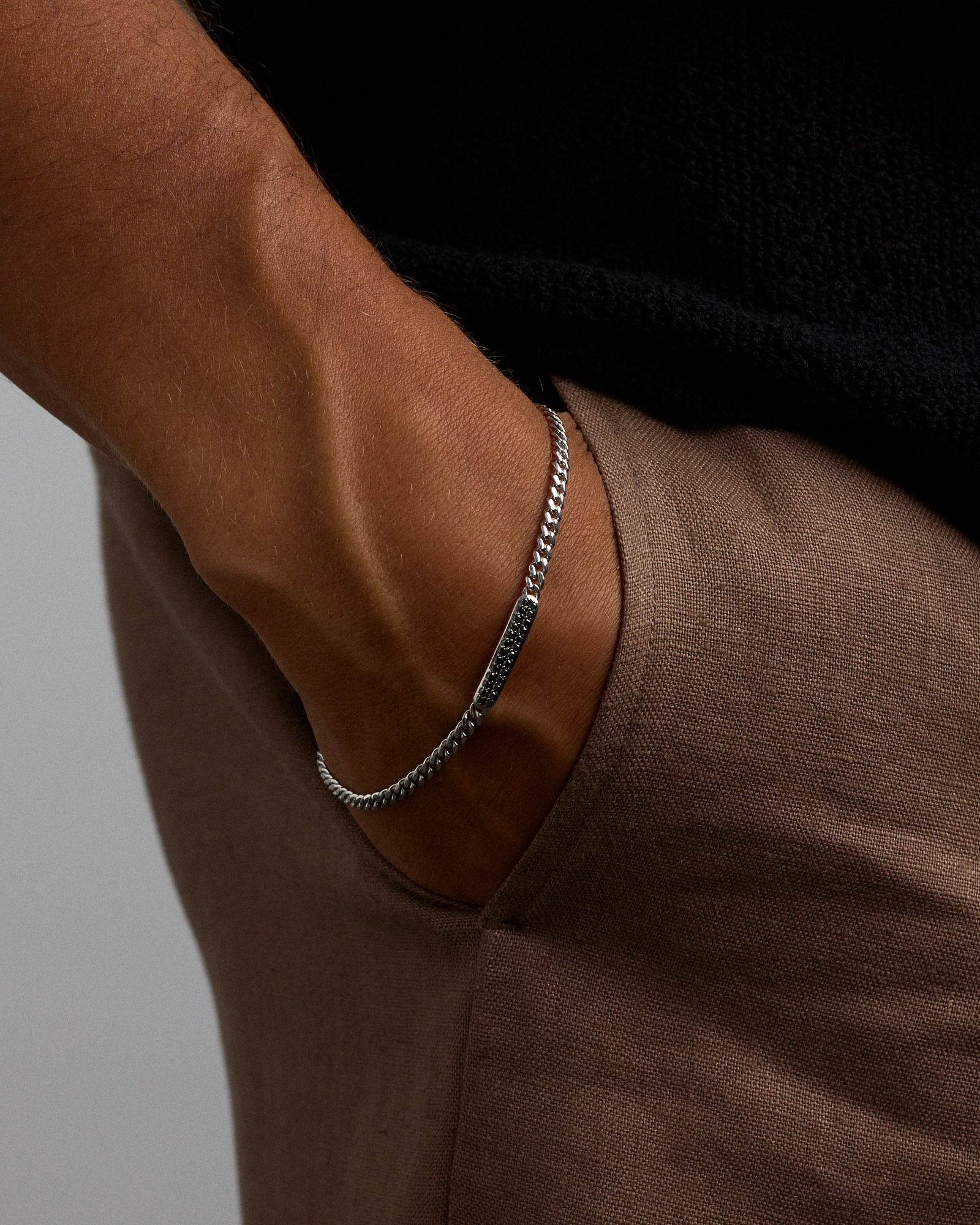 Men's 0.30 Carat TW Black-Diamond Micro Curb Bracelet in Sterling Silver