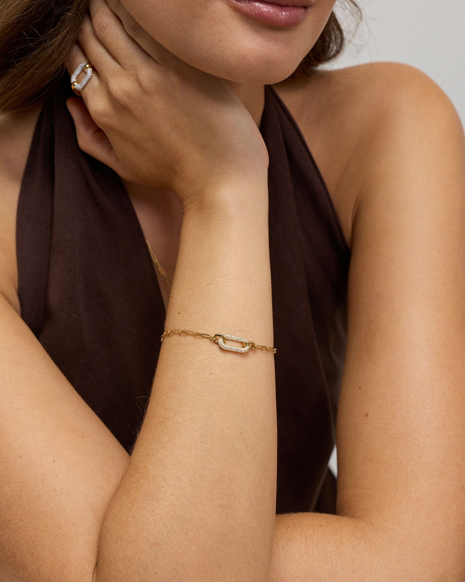 19cm (7") Luxe Link Bracelet with Cubic Zirconia in 18kt Vermeil