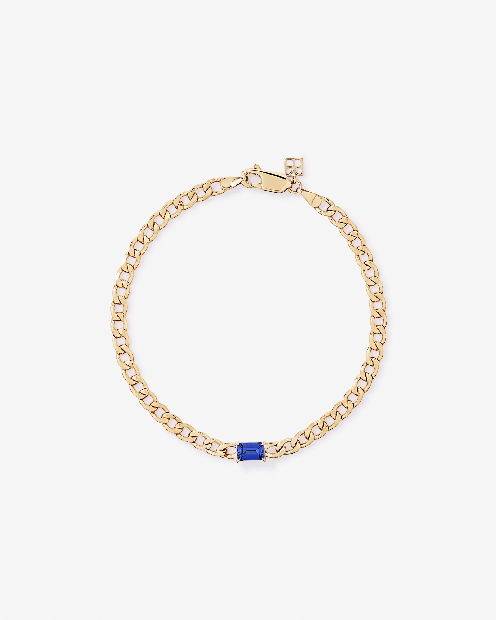 Created Sapphire Curb Link Bracelet in 10kt Yellow Gold