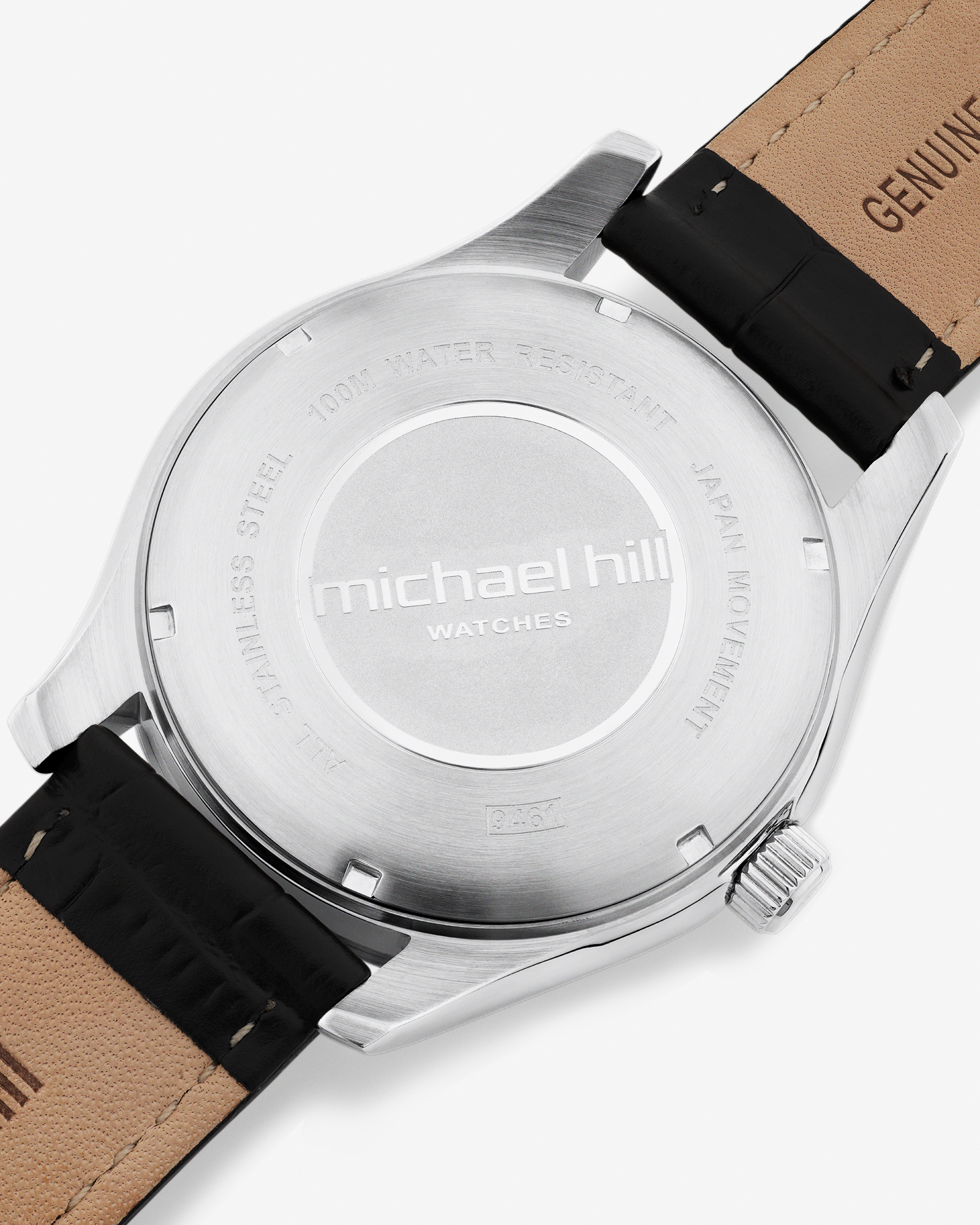 Montre en acier inoxydable et en cuir noir pour homme