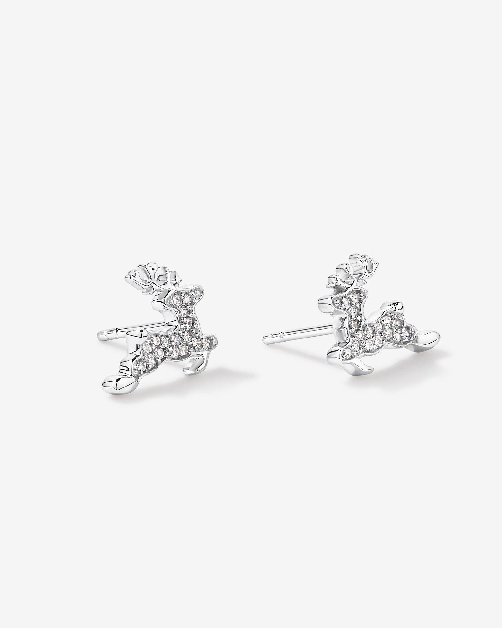 Reindeer Stud Earrings with Cubic Zirconia in Sterling Silver