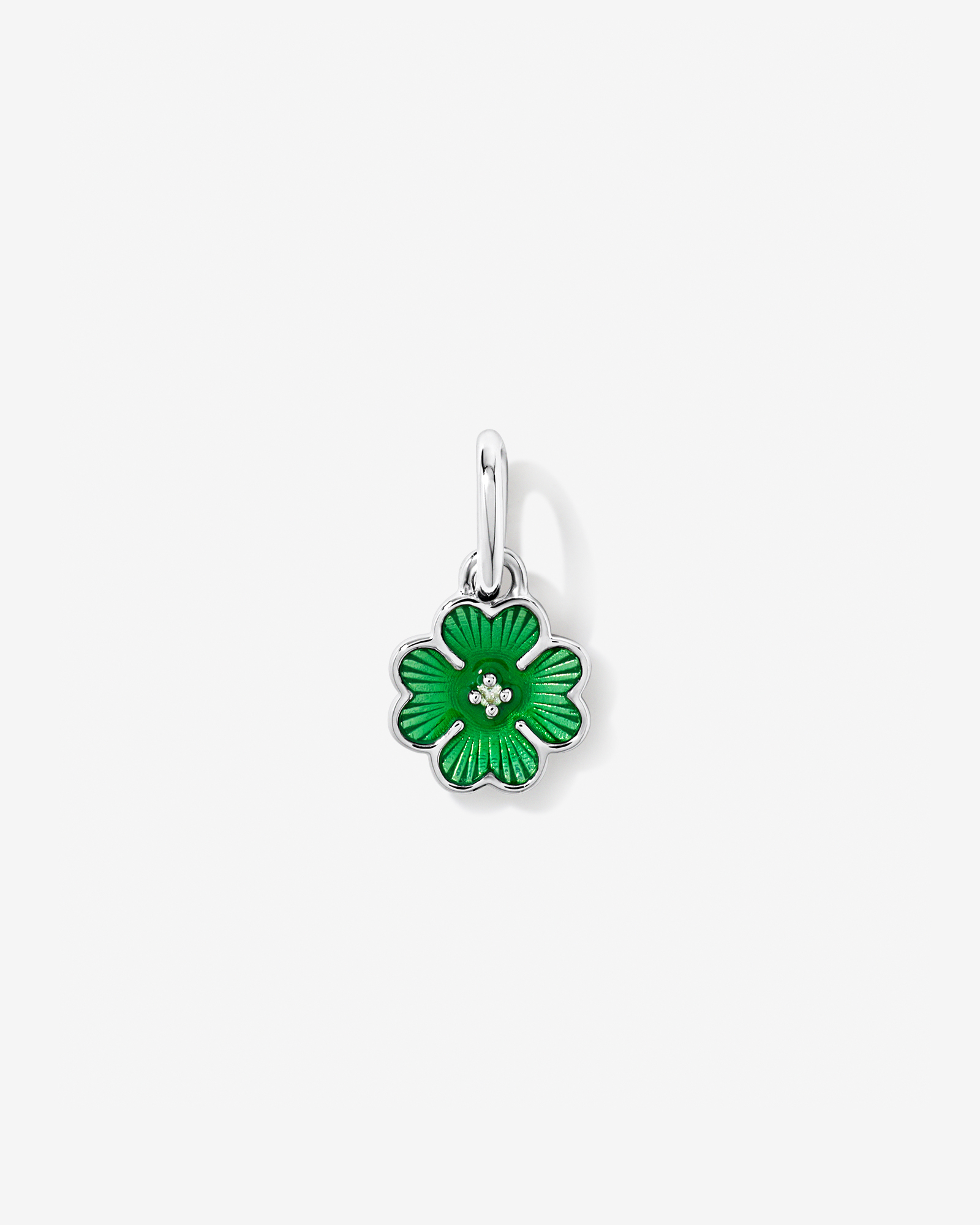 Green Clover Pendant with Diamond in Sterling Silver