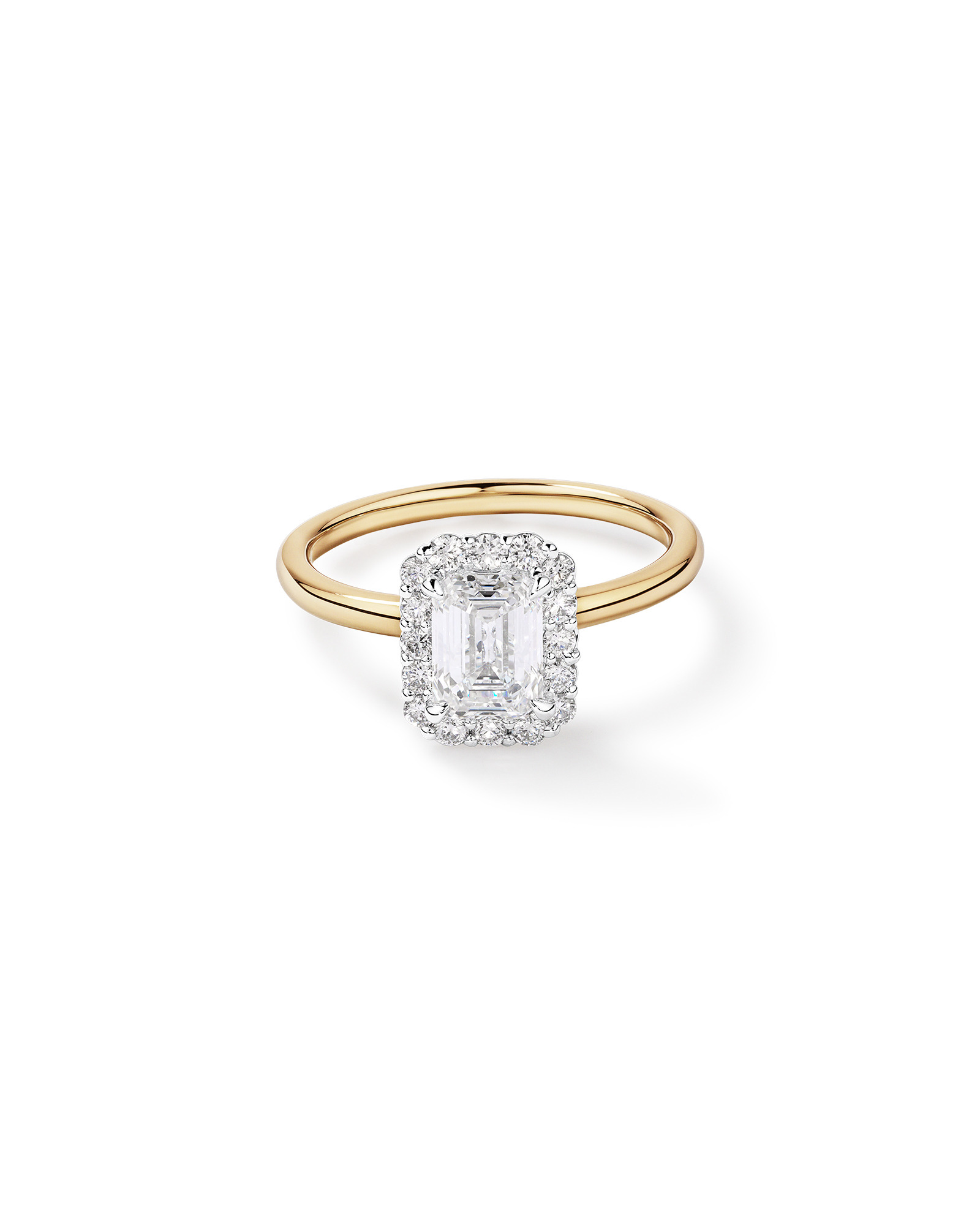 1.46 Carat TW Emerald Cut Laboratory-Grown Diamond Halo Engagement Ring 14kt Yellow and White Gold