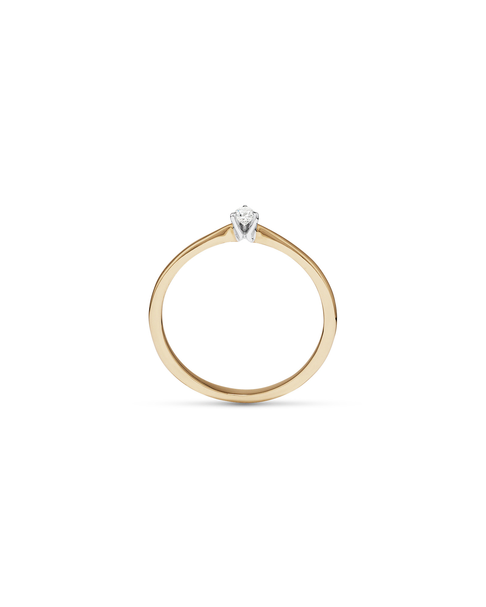 Bague de promesse solitaire en diamant taille poire en or jaune et blanc 10 carats