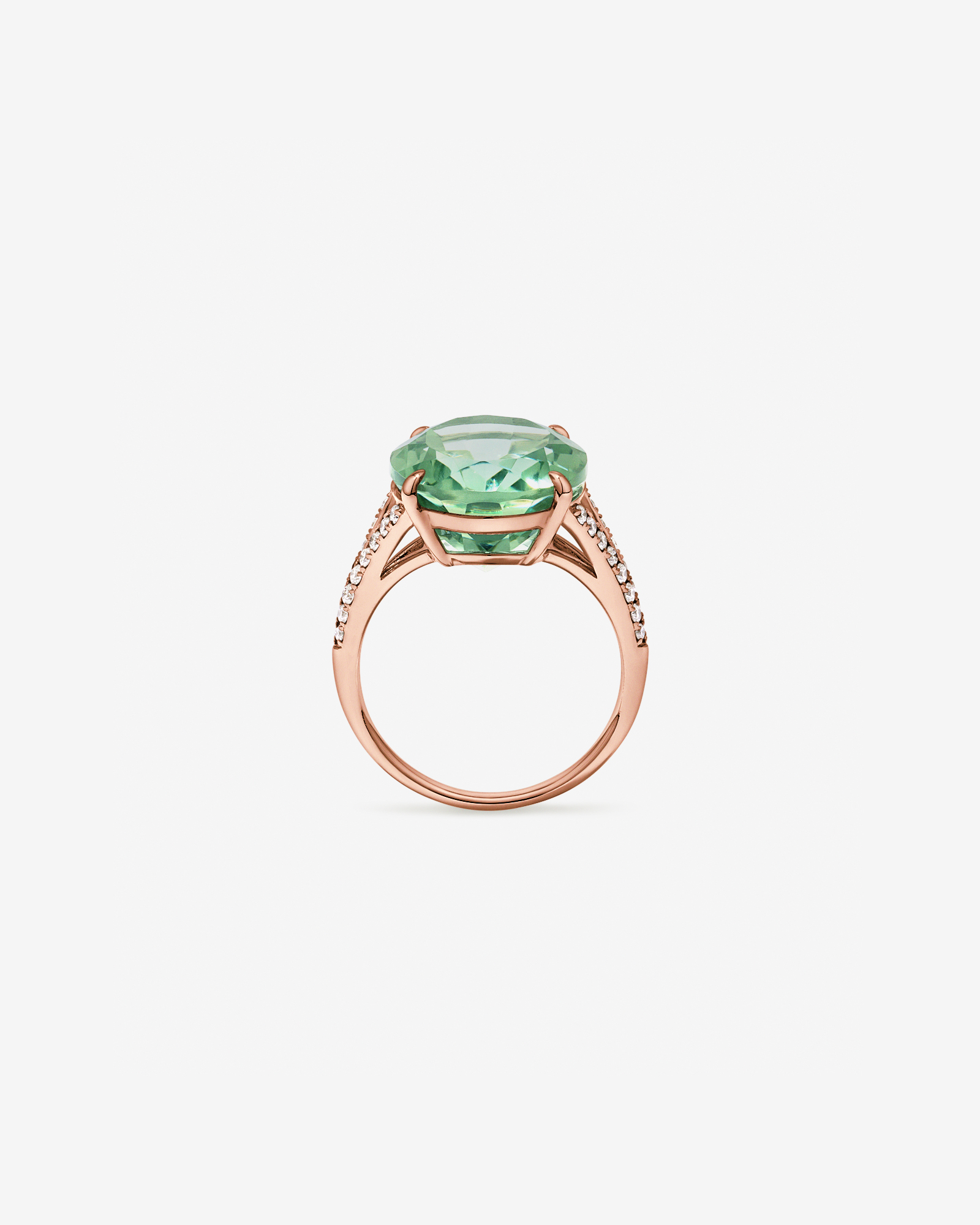 Oval Green Amethyst & 0.33 Carat TW Diamond Split Shank Ring 10kt Rose Gold