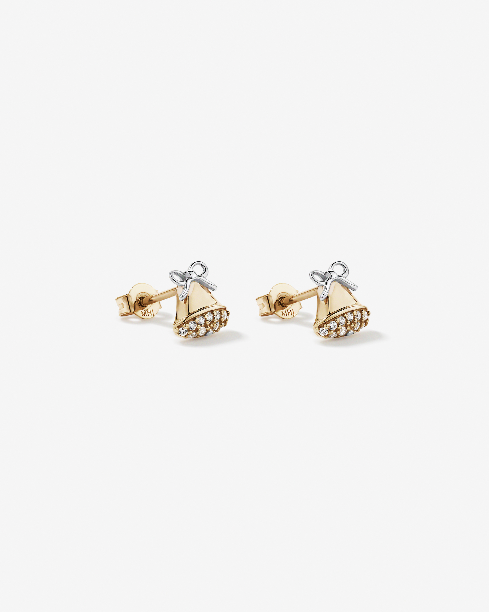 Bell Stud Earrings with Cubic Zirconia in 10kt Yellow Gold