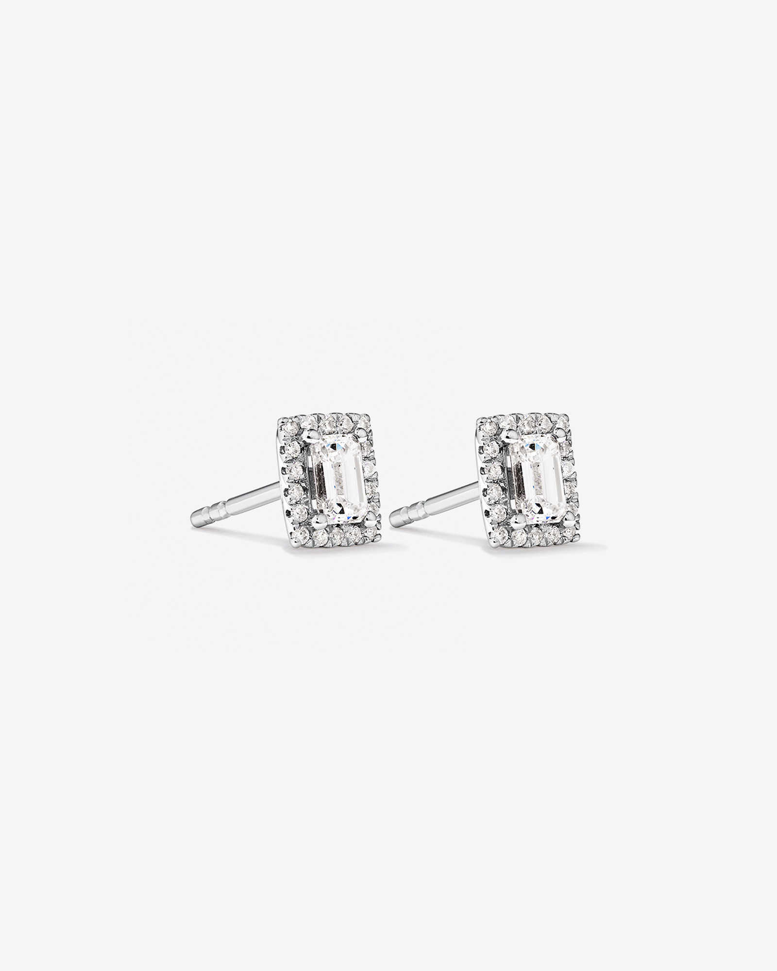 0.46 Carat TW Emerald Diamond Halo Stud Earrings in 10kt White Gold