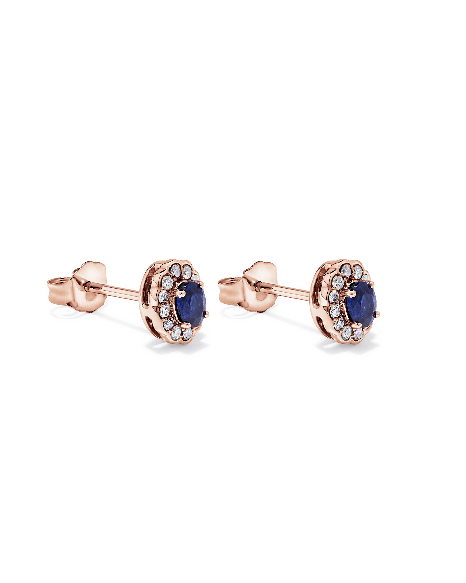 Australian Sapphire & 0.12 Carat TW Diamond Stud Halo Earrings in 10kt Rose Gold
