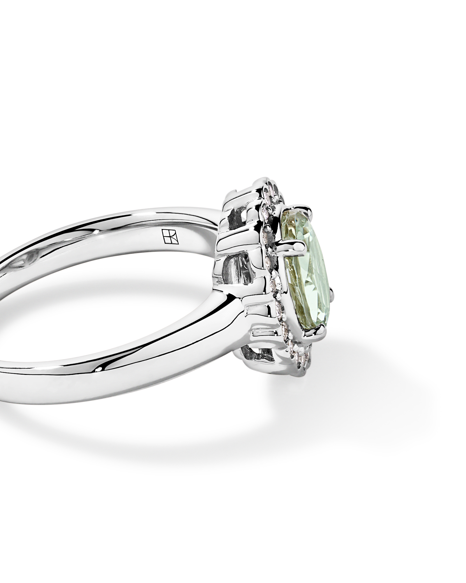 Green Amethyst & 0.20TW of Diamond Halo Ring 10kt Gold