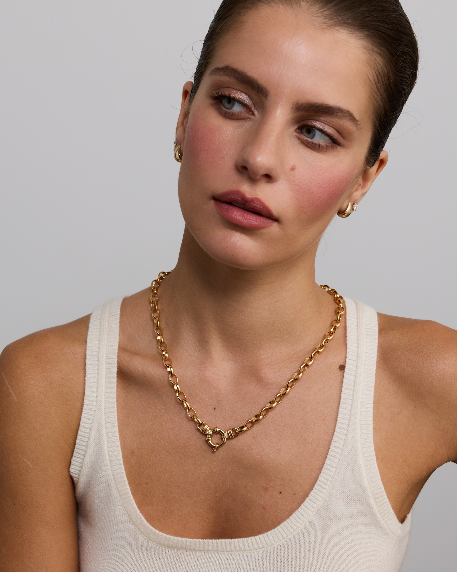 50cm (20") 7mm-7.5mm Width Diamond Set Solid Belcher Chain in 10ct Yellow Gold