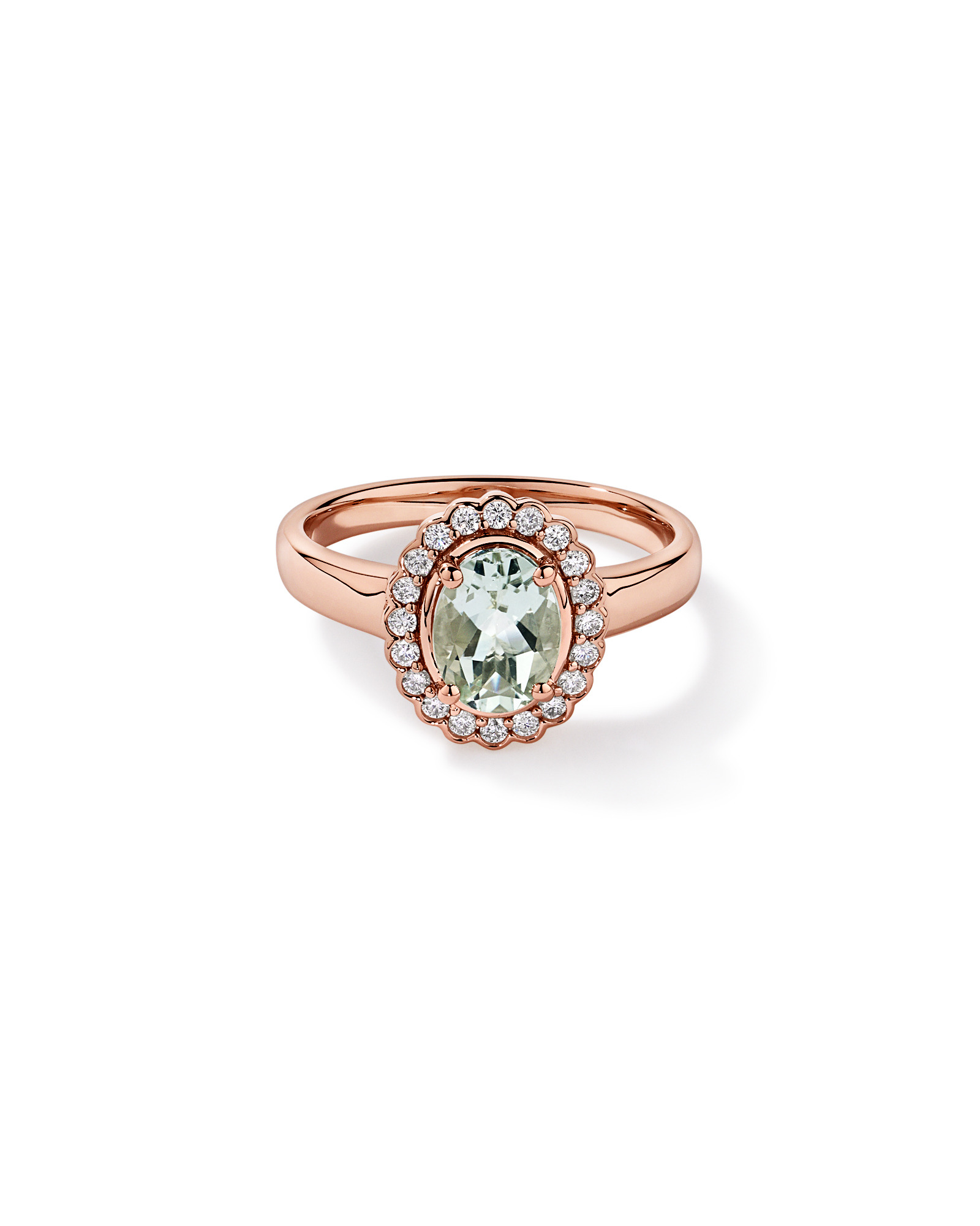 Green Amethyst & 0.20TW of Diamond Halo Ring 10kt Rose Gold