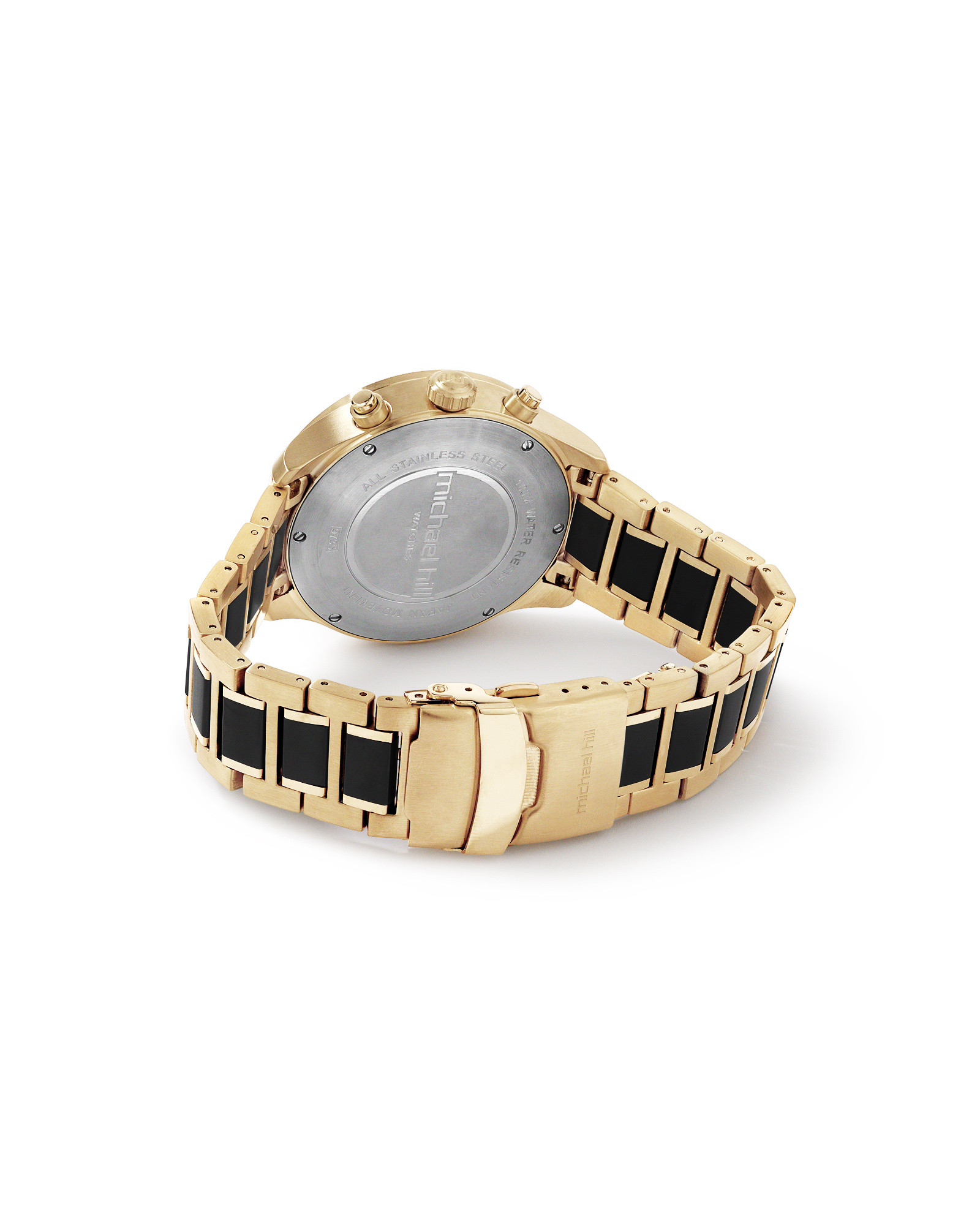 Montre à énergie solaire en acier inoxydable doré et noir pour homme