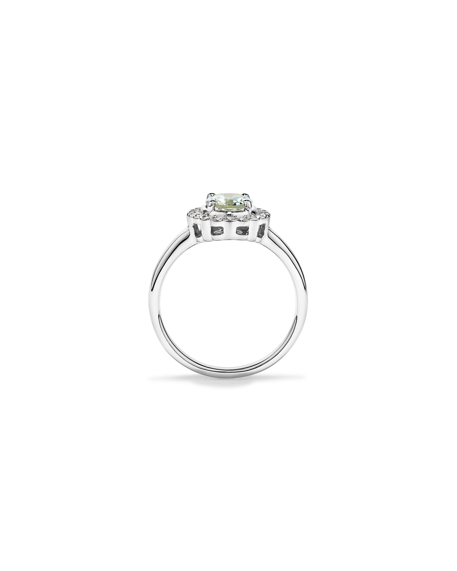 Green Amethyst & 0.20TW of Diamond Halo Ring 10kt Gold