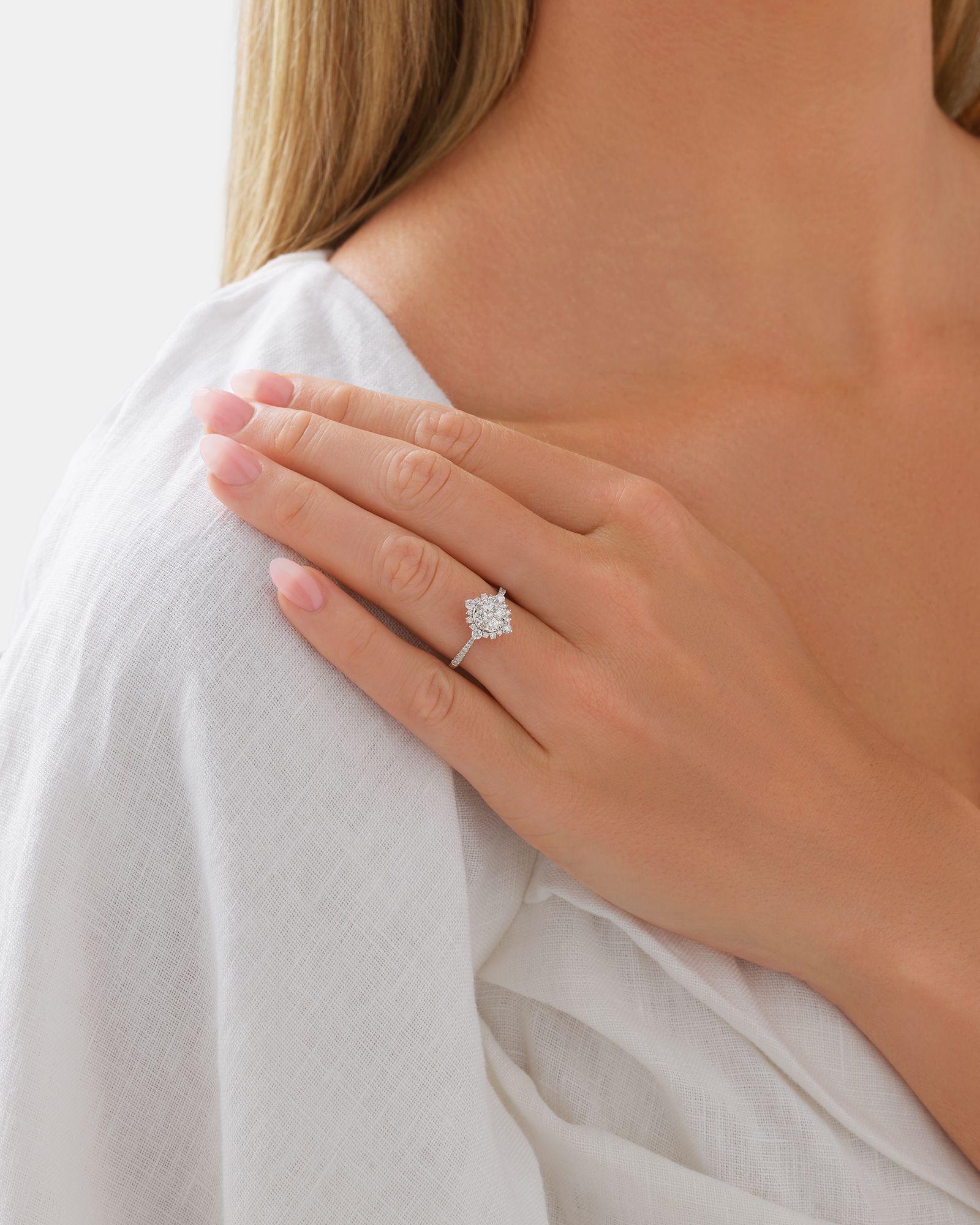 Halo Engagement Ring with .79TW of Diamonds in 14k White Gold