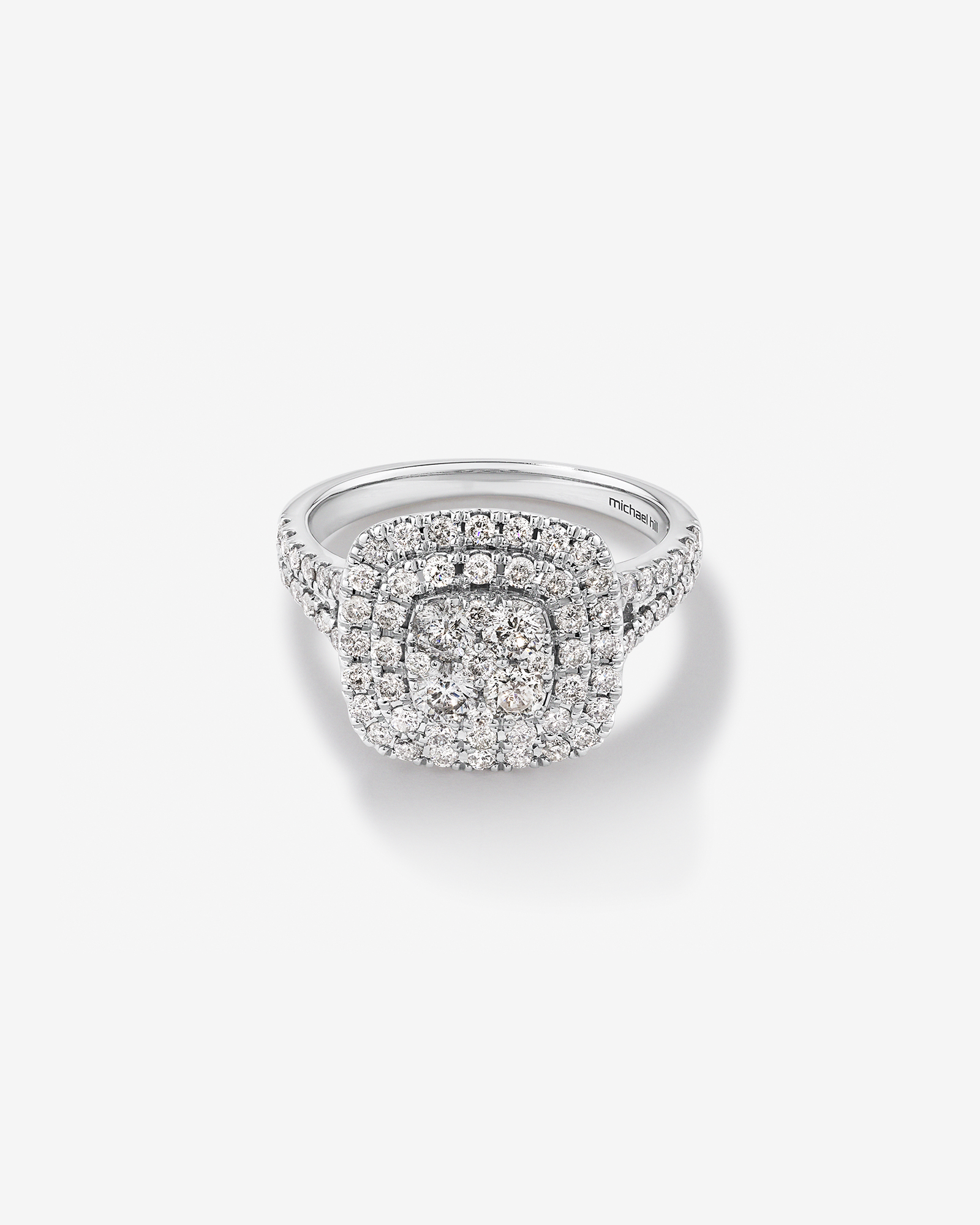 1.30 Carat TW Cushion Shaped Cluster Halo Diamond Ring in 10kt White Gold