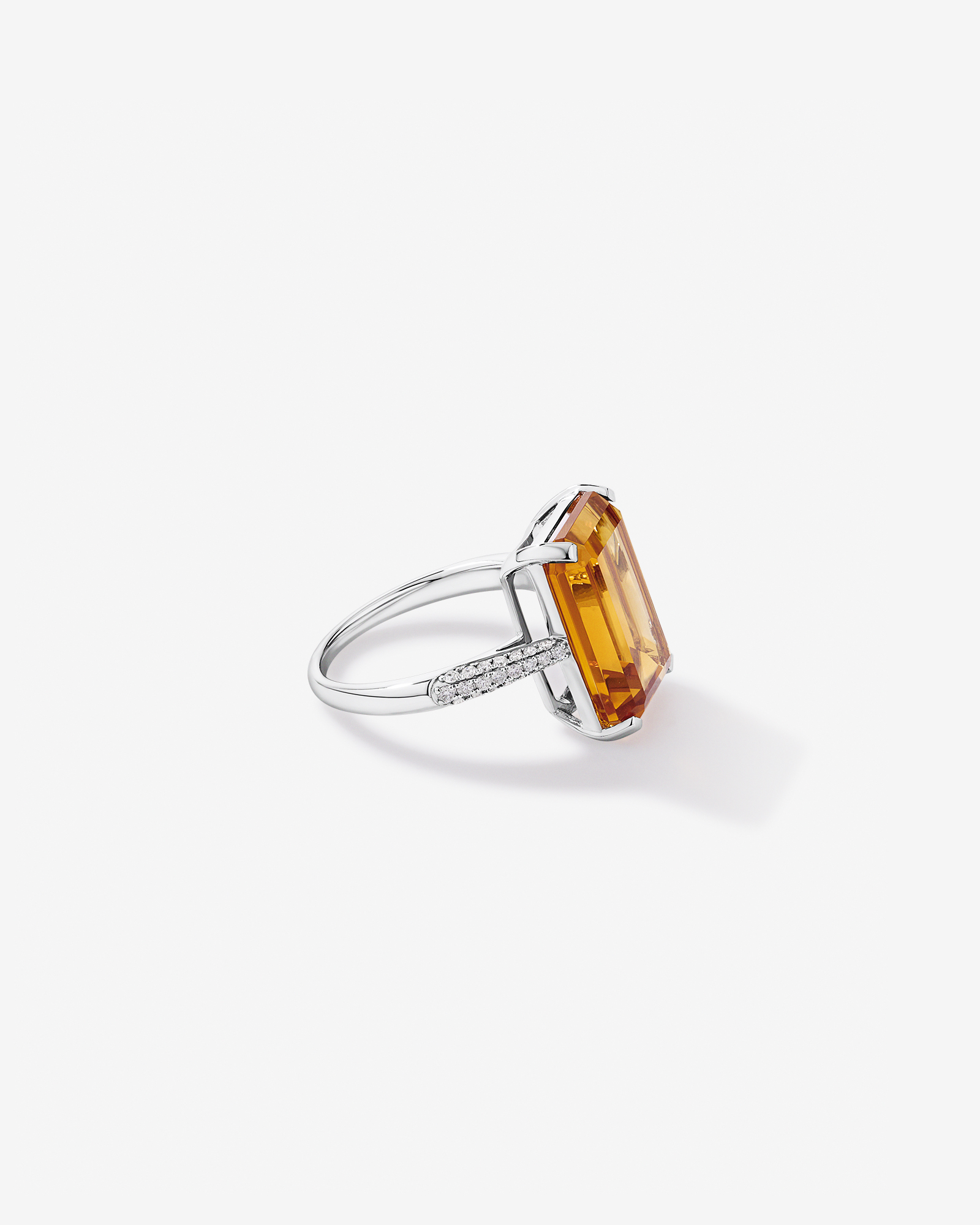 Emerald Cut Citrine & 0.23 Carat TW Diamond Ring 10kt White Gold