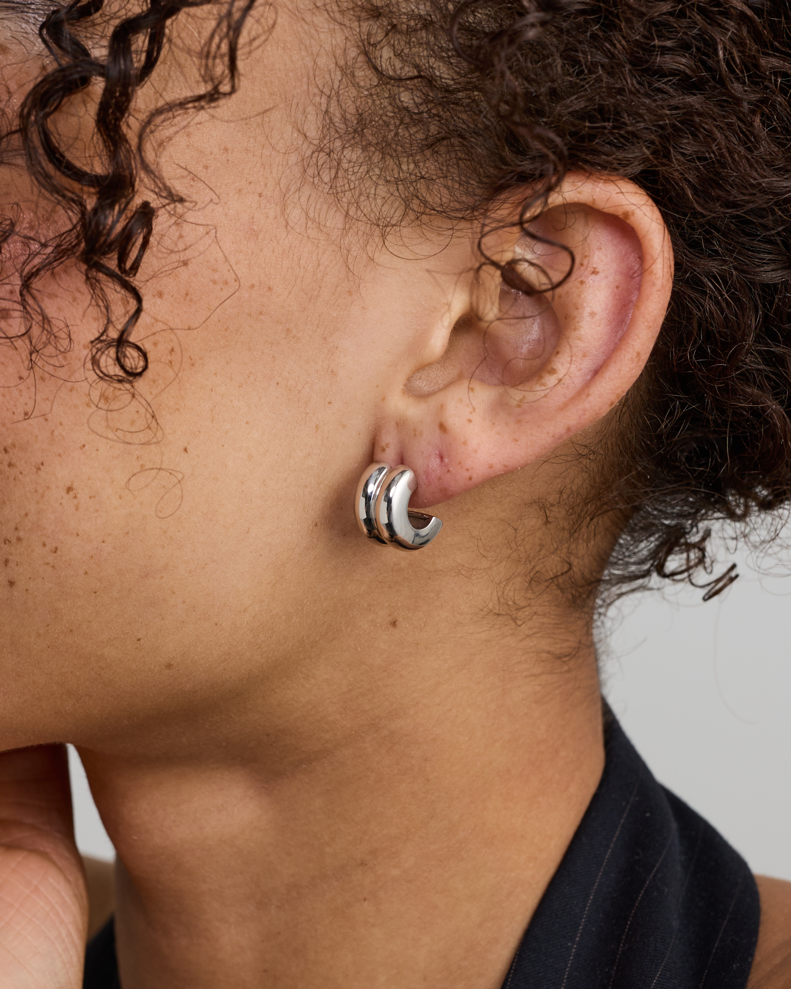 Double Half Hoop Stud Earrings in Sterling Silver