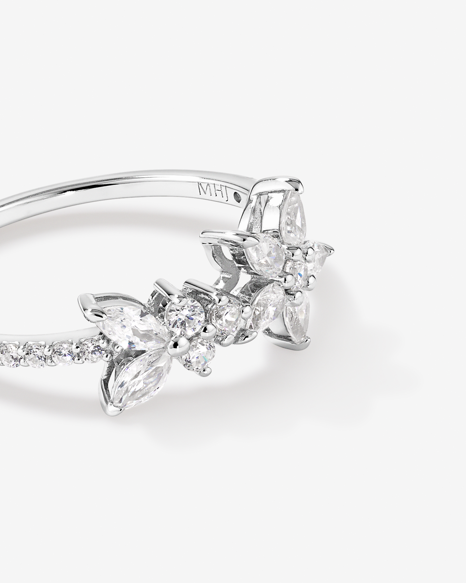 Floral Pavé Ring with Cubic Zirconia Sterling Silver