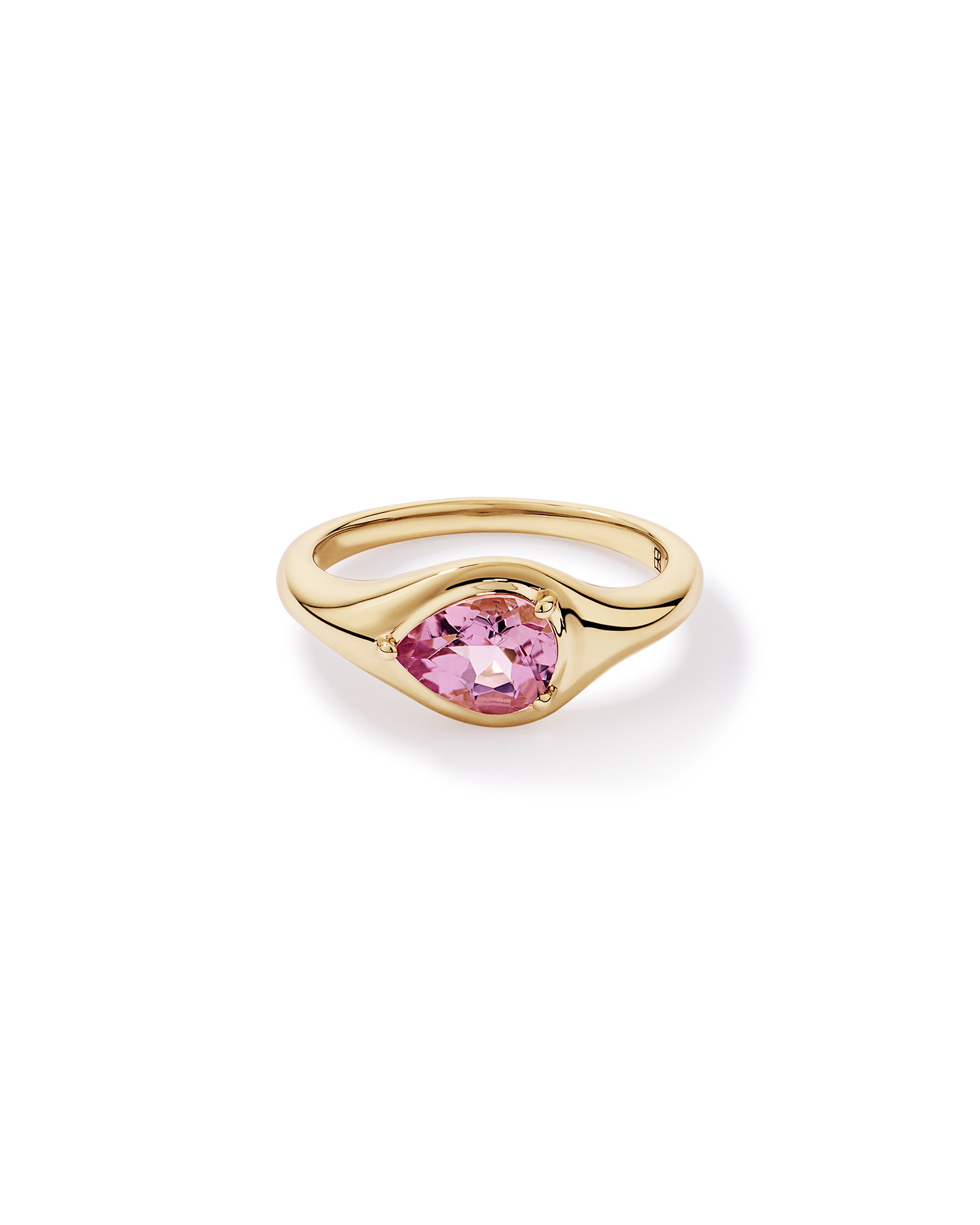 Pear Cut Blush Pink Tourmaline East-to-West Set Ring 10kt Gold