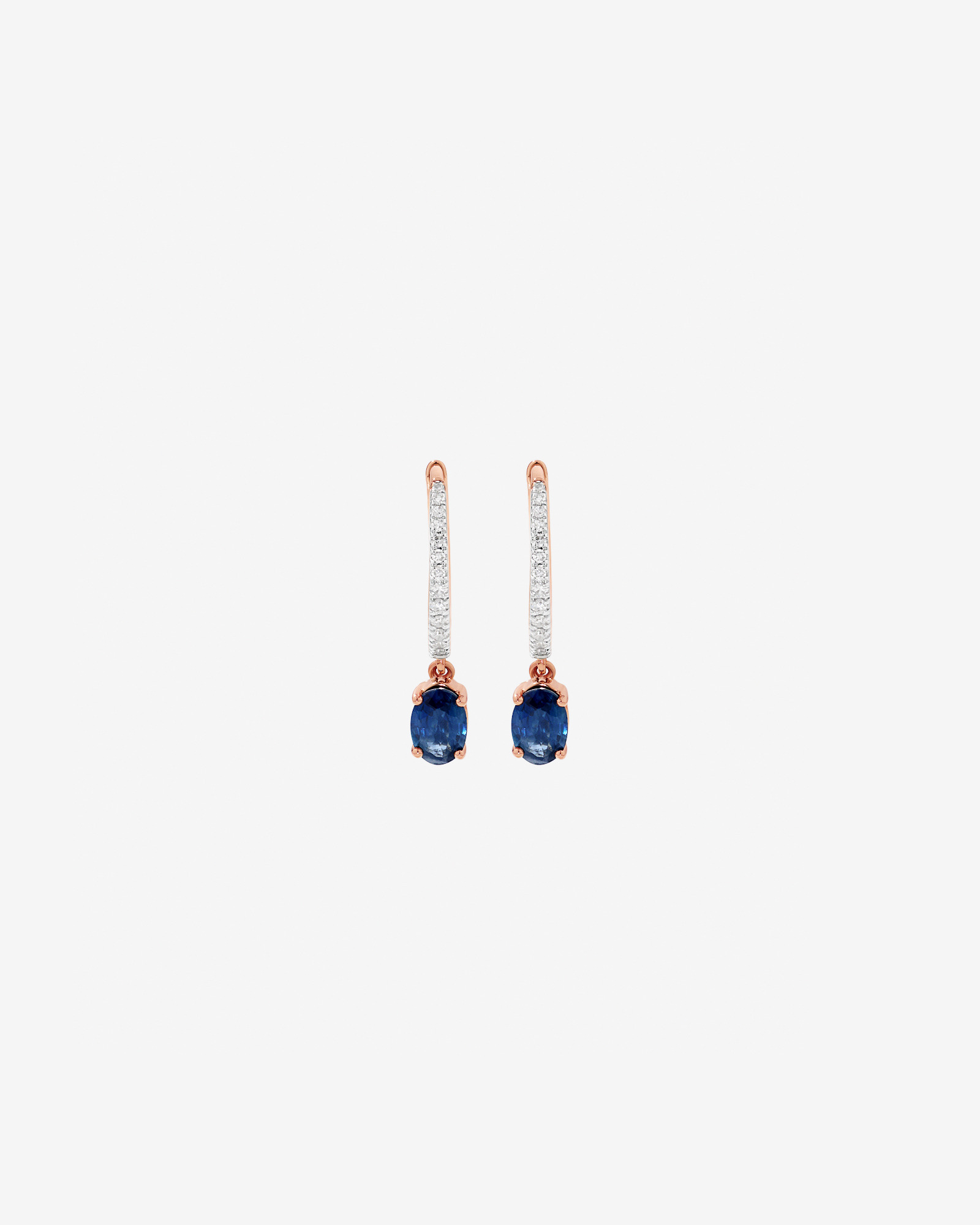 Australian Sapphire Oval Cut & 0.15 Carat TW Diamond Hoop Drop Earrings in 10kt Rose Gold witn Rhodium