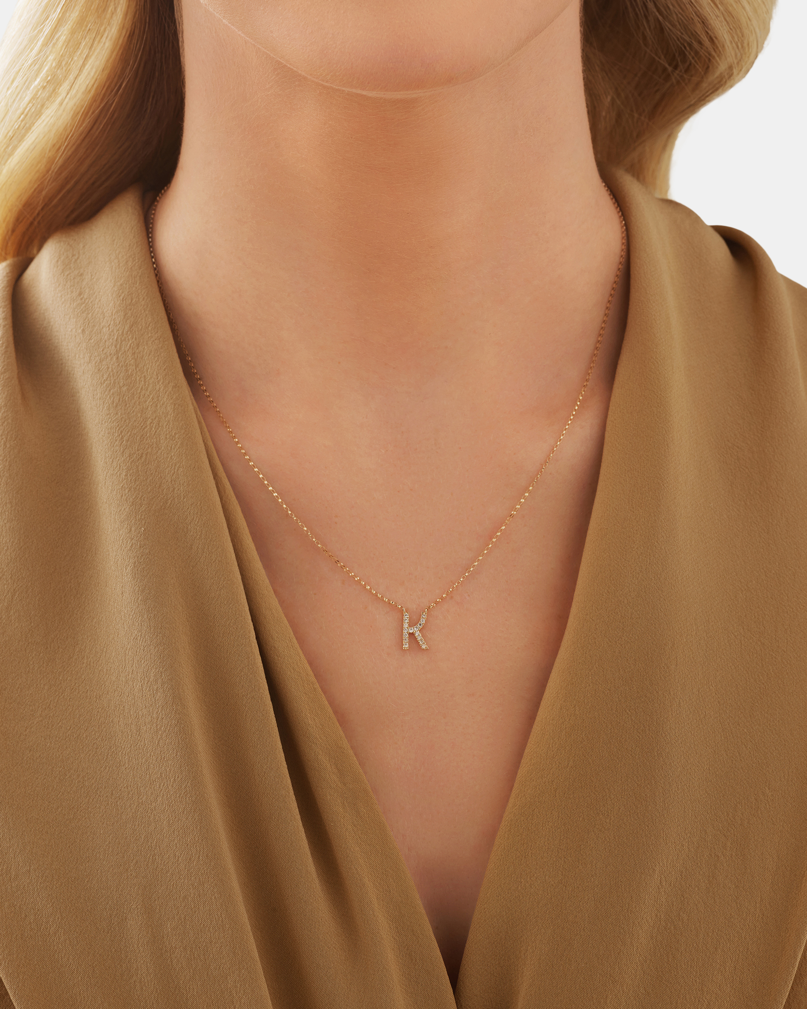 "K" Initial Necklace with 0.10 Carat TW of Diamonds in 10kt Yellow Gold