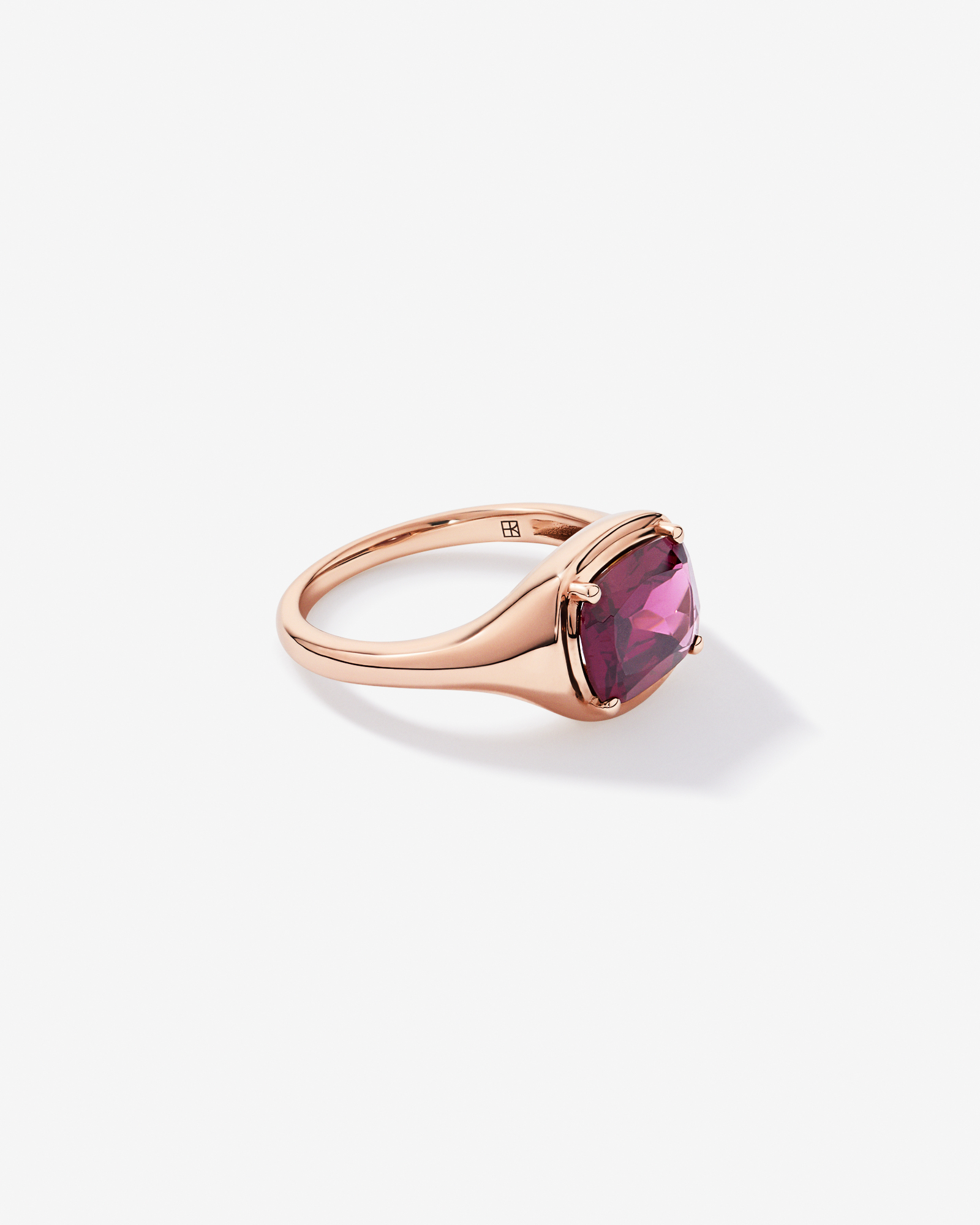 Elongated Cushion Cut Raspberry Rhodolite Garnet East-to-West Set Ring 10kt Rose Gold