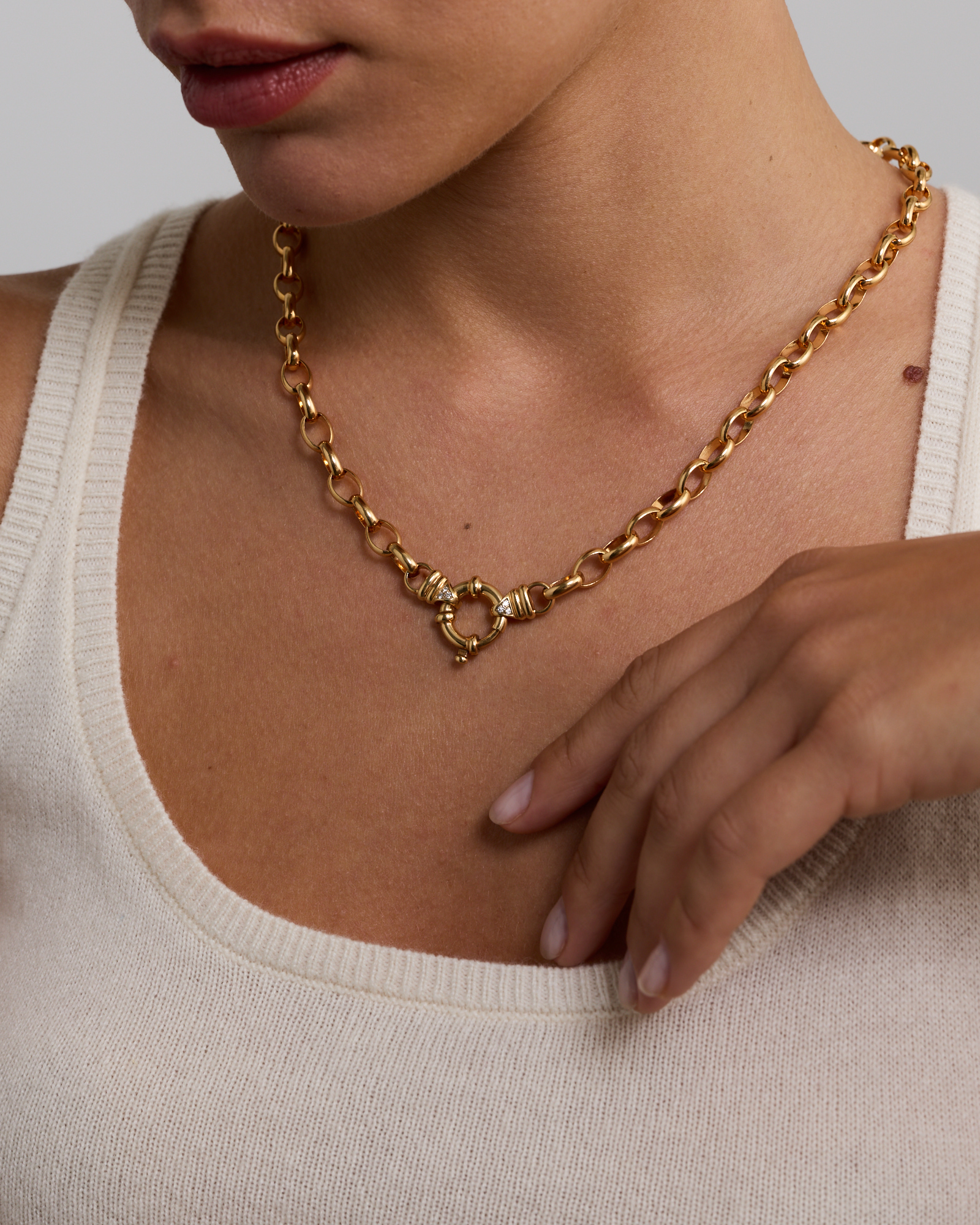 50cm (20") 7mm-7.5mm Width Diamond Set Solid Belcher Chain in 10ct Yellow Gold