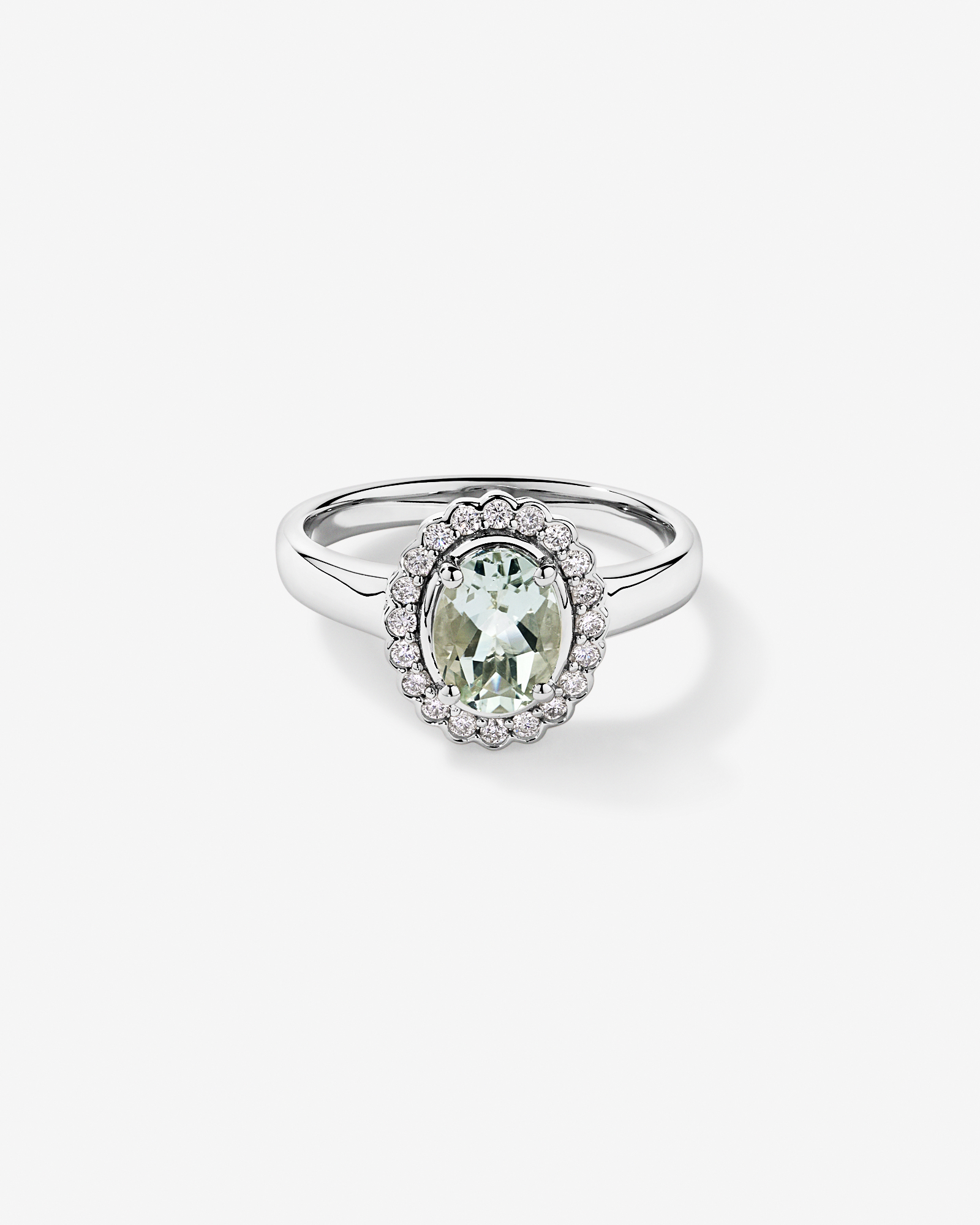 Green Amethyst & 0.20TW of Diamond Halo Ring 10kt Gold