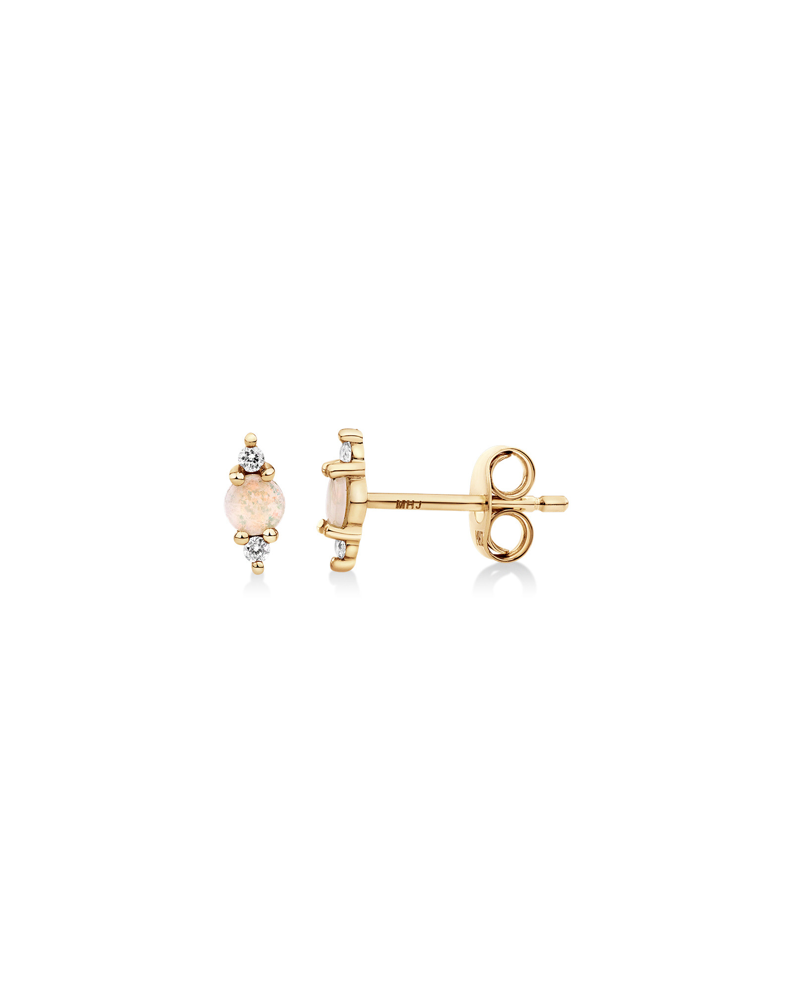 Australian Opal with Diamonds Stud Earrings in 10kt Yellow Gold