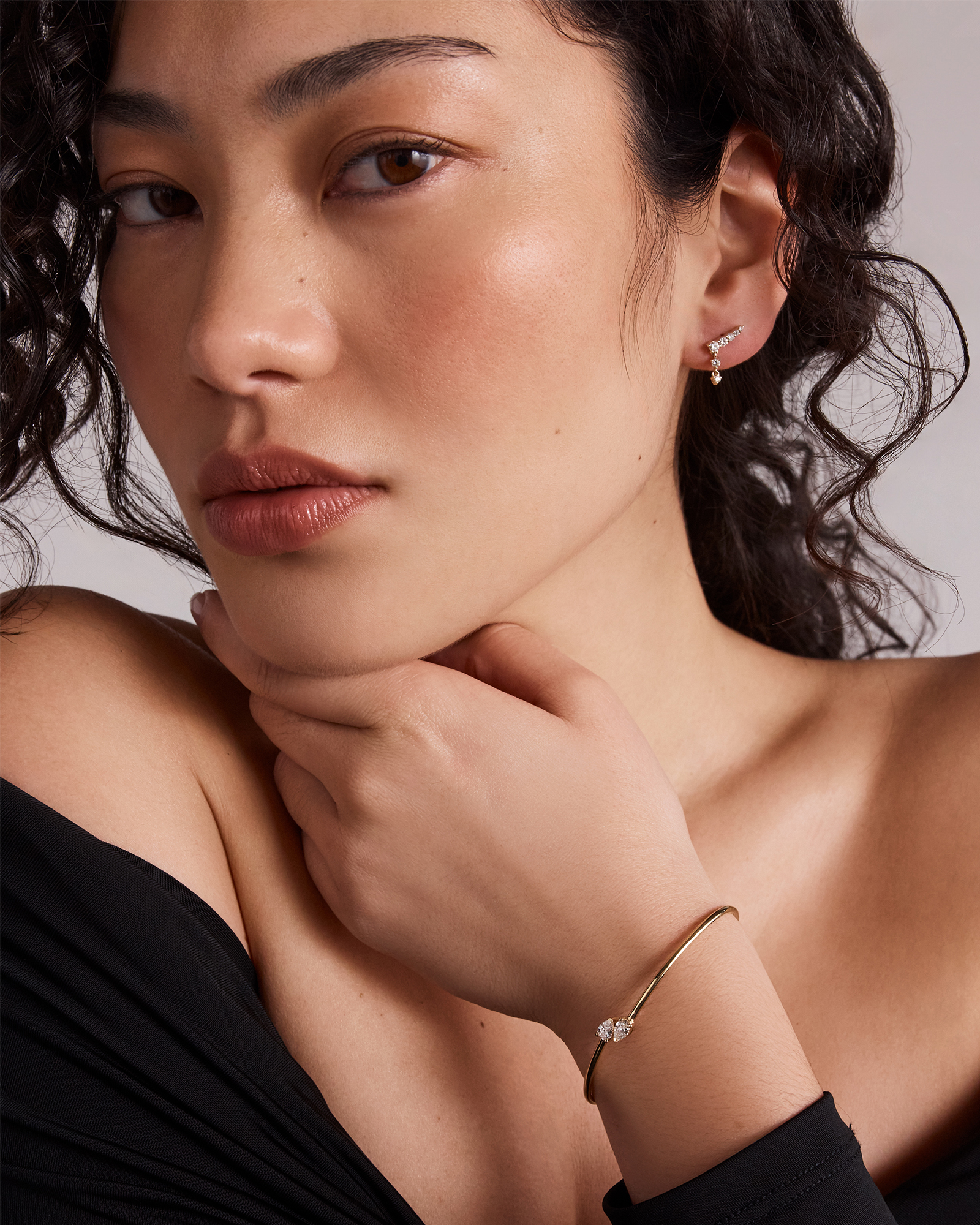 0.60 Carat TW of Laboratory-Grown Pear Cut Diamond Torque Bangle in 10kt Yellow Gold