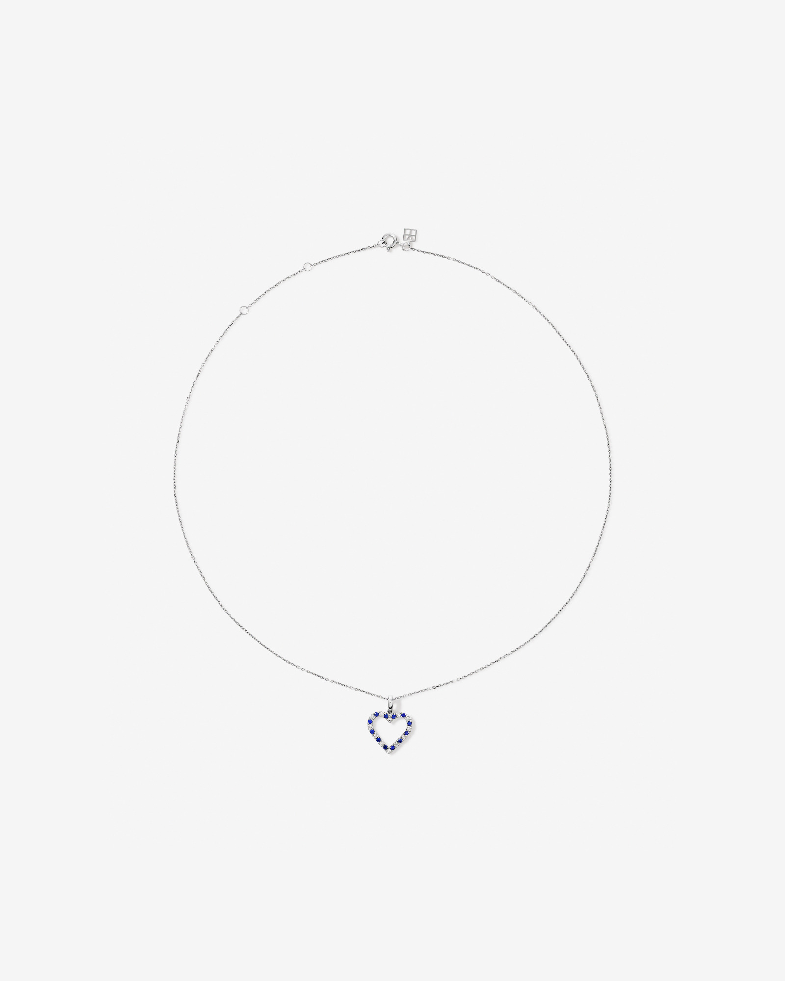 Collier cœur avec saphir créé et 0,16 carat PT de diamants en argent sterling