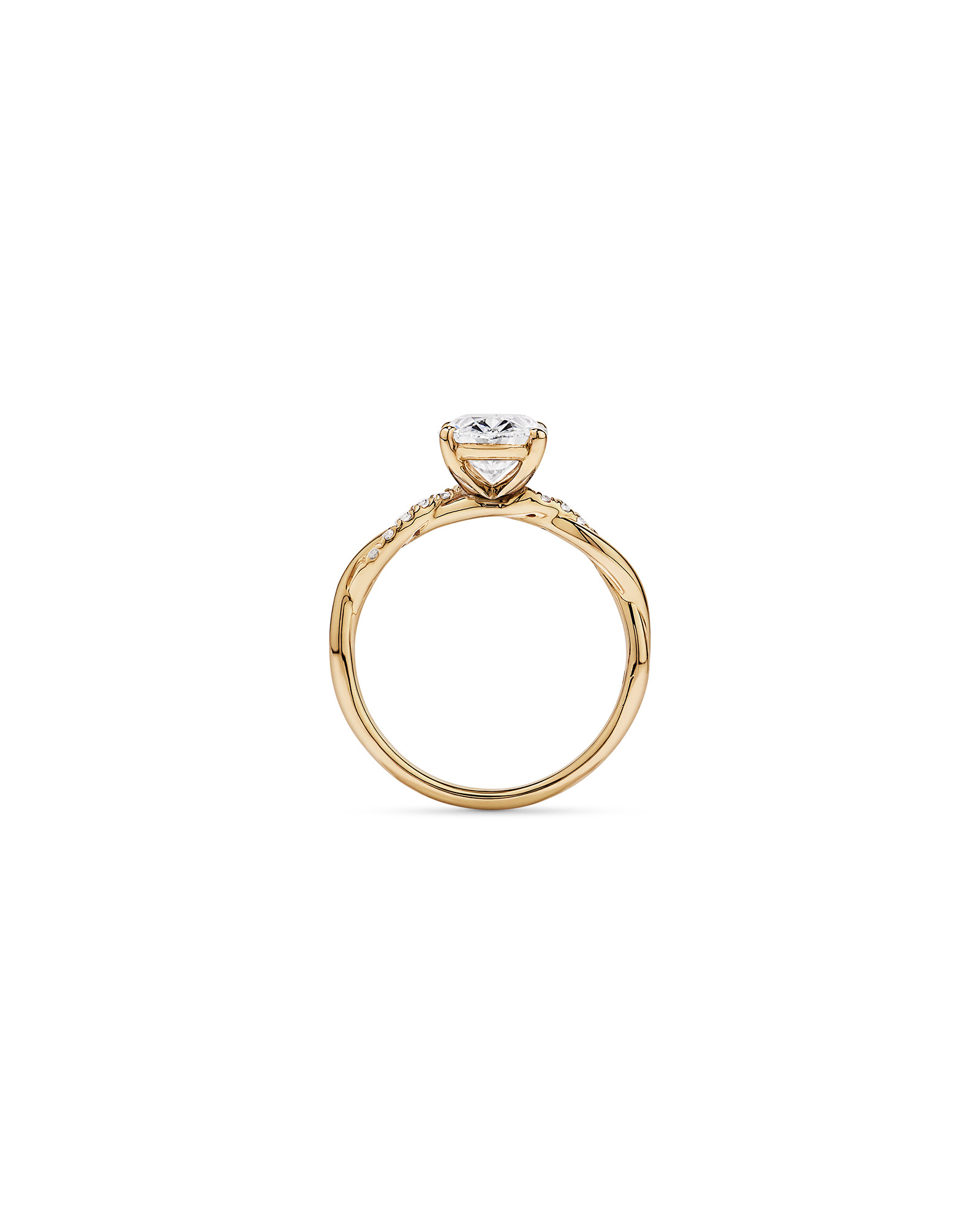 Bague de fiançailles torsadée en or jaune 14 carats, sertie d'un diamant ovale 2,10 carats cultivé laboratoire
