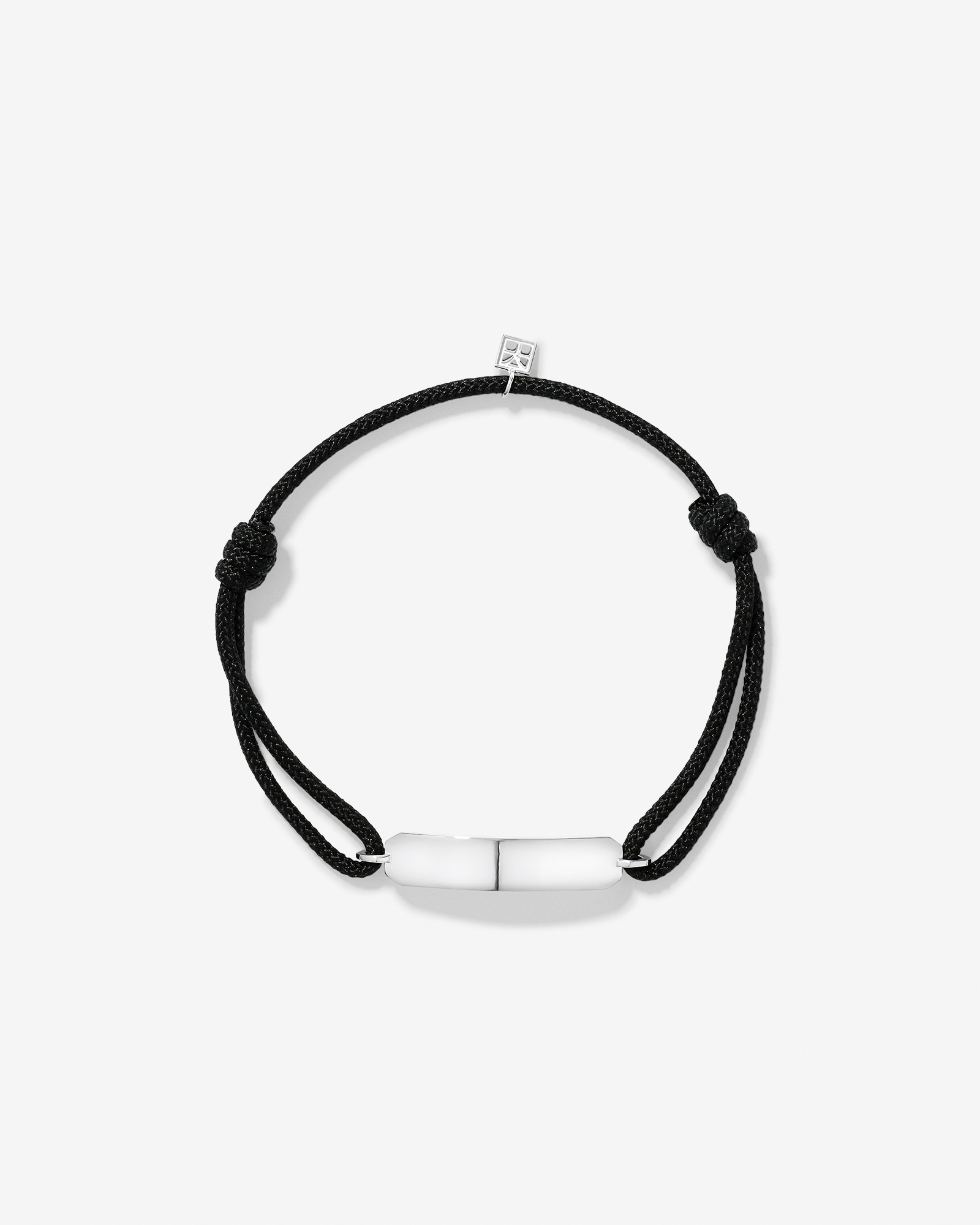 Engravable Black Cord ID Bracelet in Sterling Silver