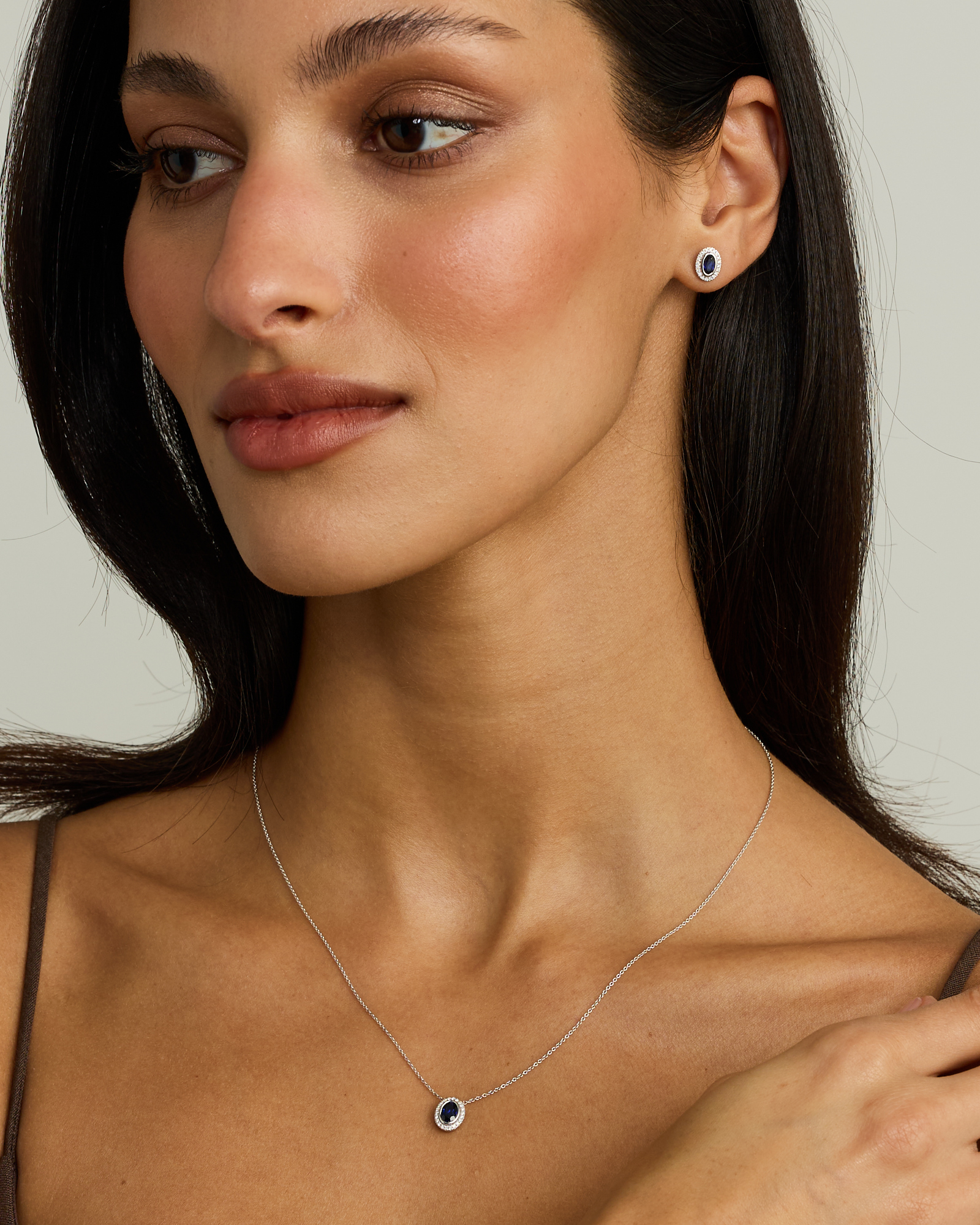 Created Sapphire & 0.14TW Laboratory-Grown Diamonds Halo Gift Set in Sterling Silver