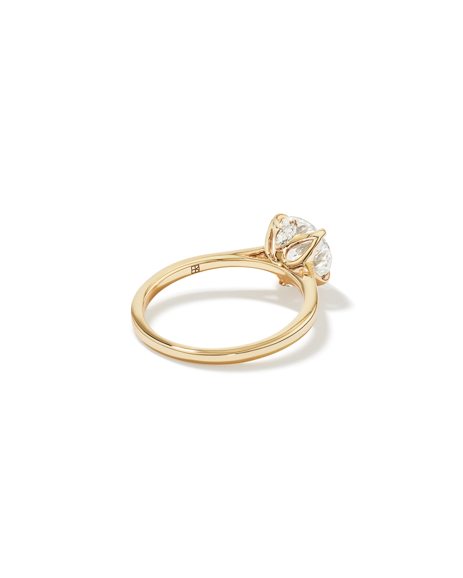 2.09 Carat TW Round Brilliant Laboratory-Grown Diamond Solitaire ring with Tulip inspired Marquise Diamonds 14kt Gold