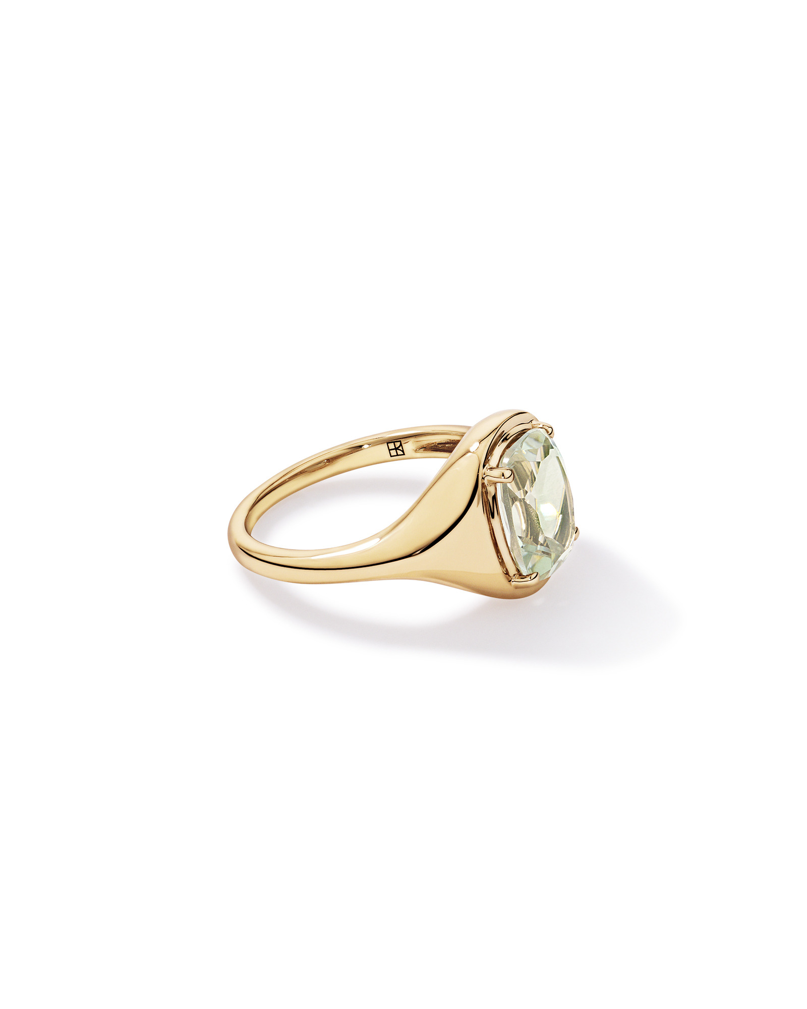 Elongated Cushion Cut Green Amethyst Ring 10kt Gold