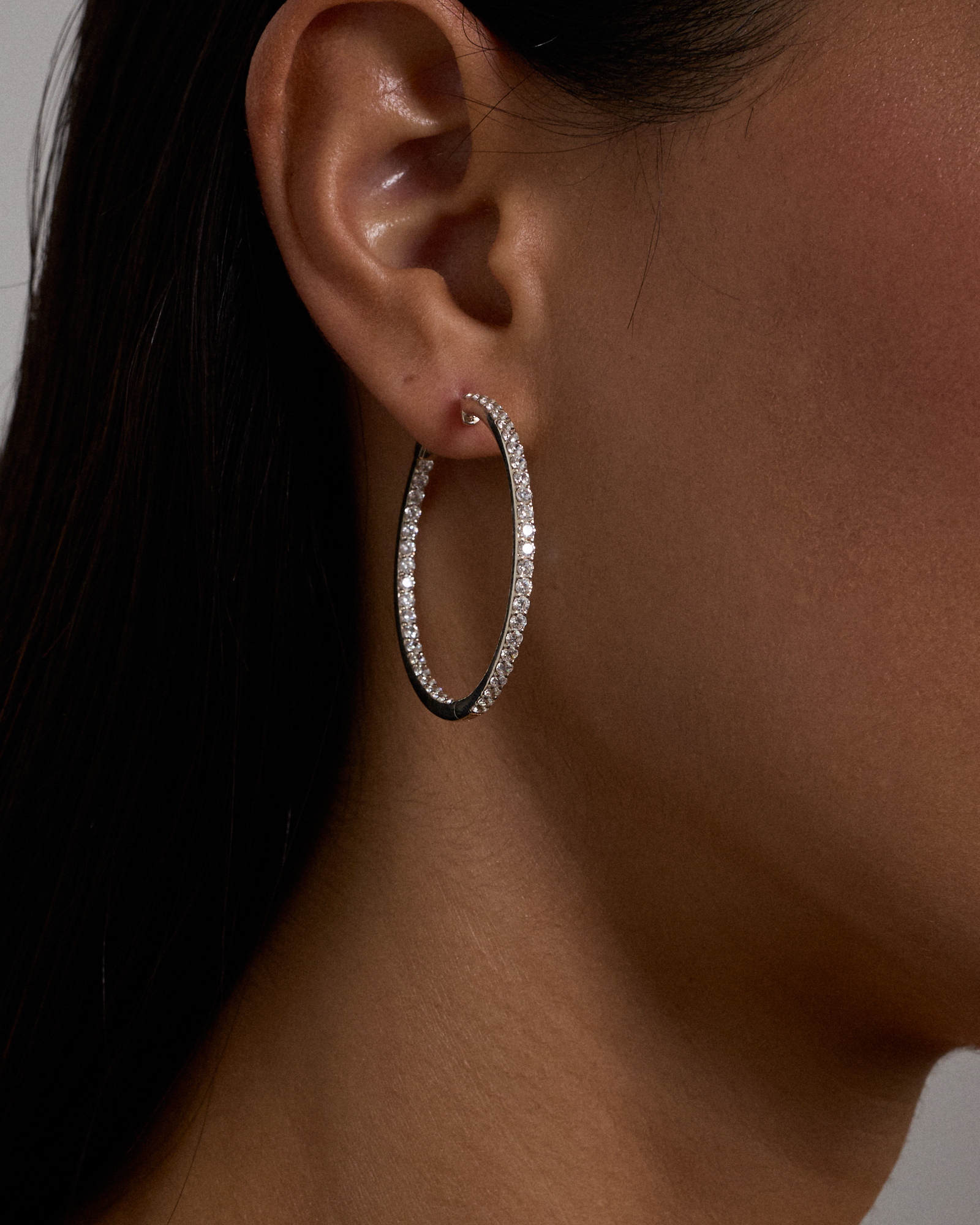 Hoop Earrings with Cubic Zirconia in Sterling Silver